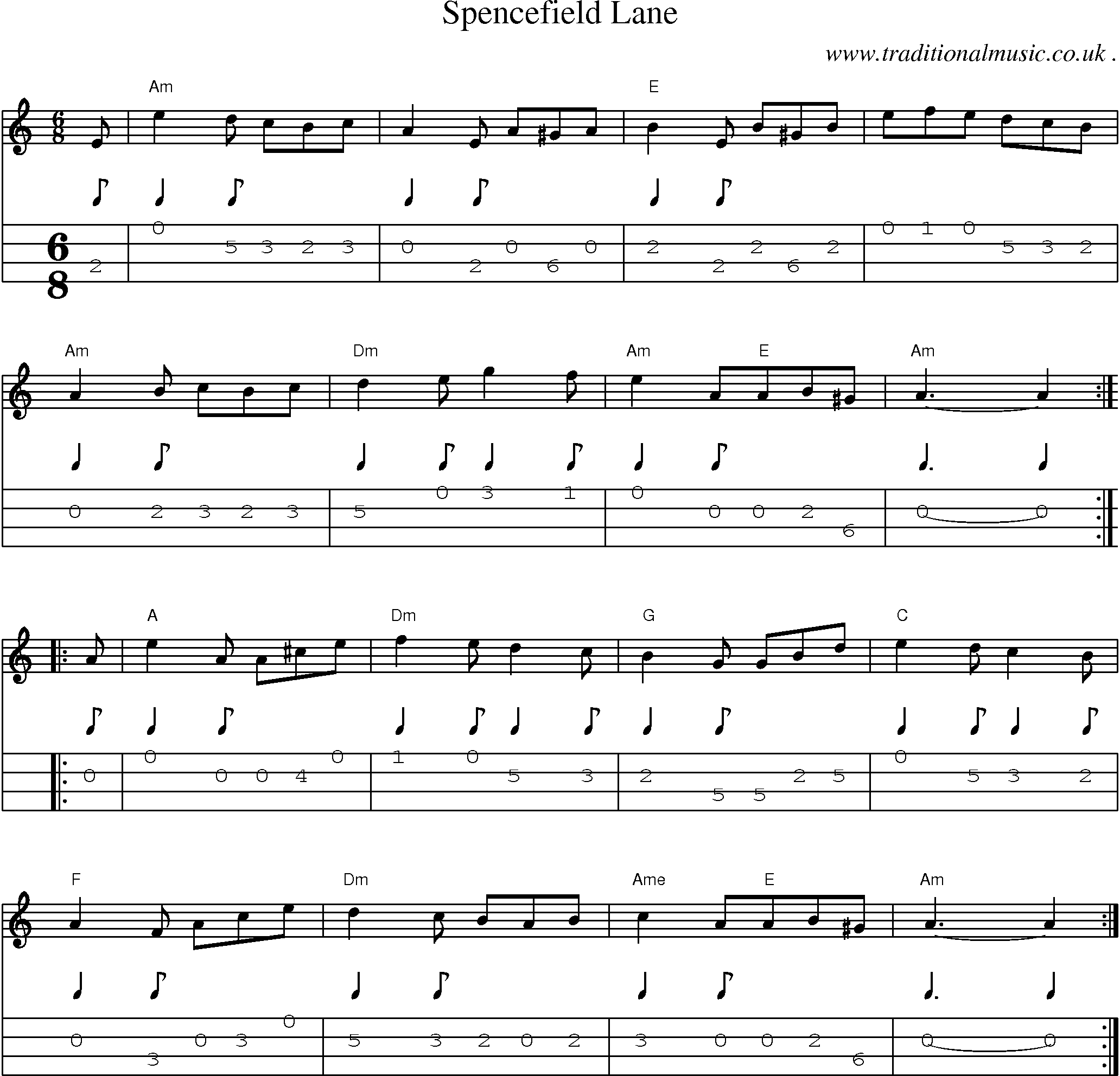 Sheet-Music and Mandolin Tabs for Spencefield Lane