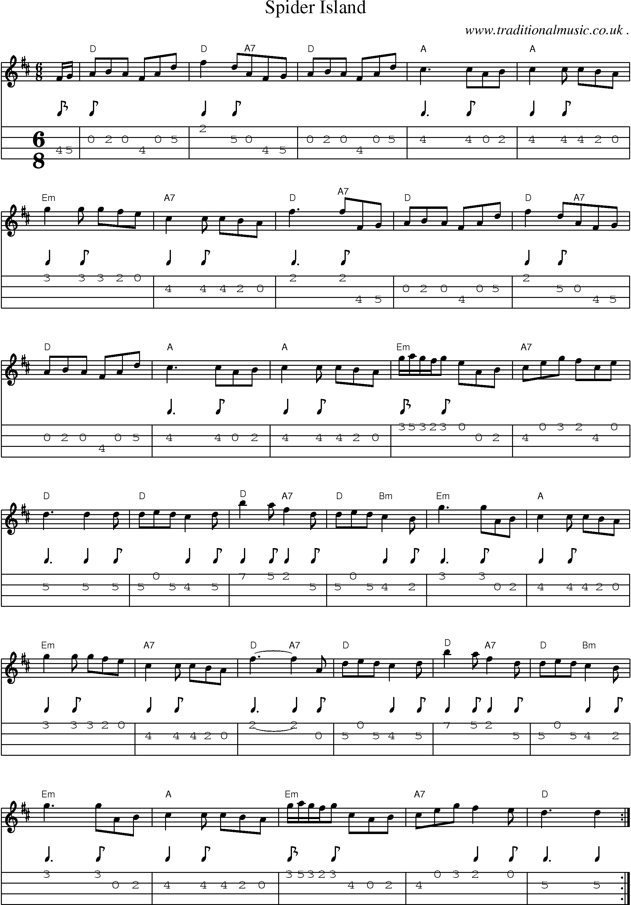 Sheet-Music and Mandolin Tabs for Spider Island