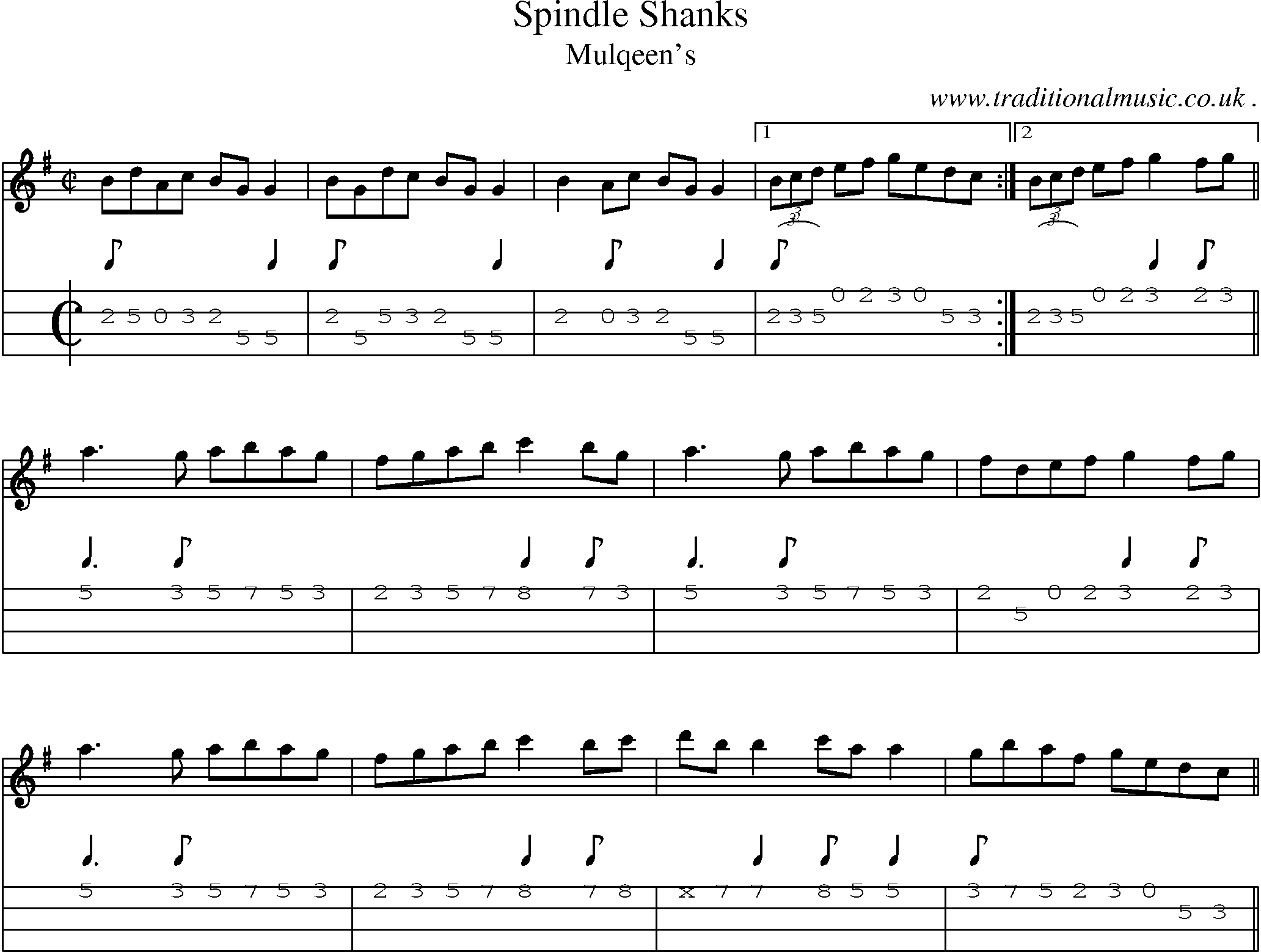 Sheet-Music and Mandolin Tabs for Spindle Shanks