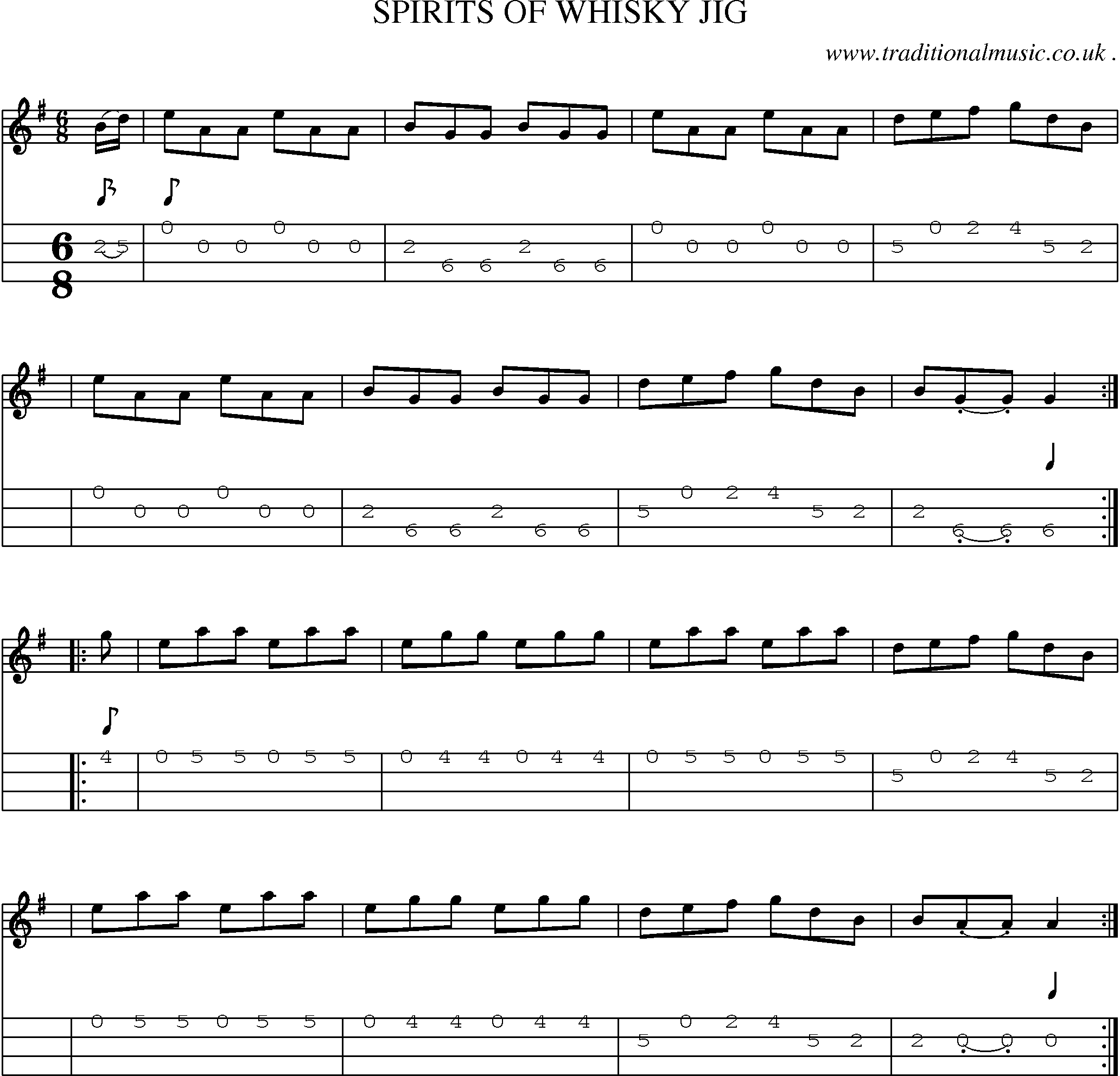 Sheet-Music and Mandolin Tabs for Spirits Of Whisky Jig