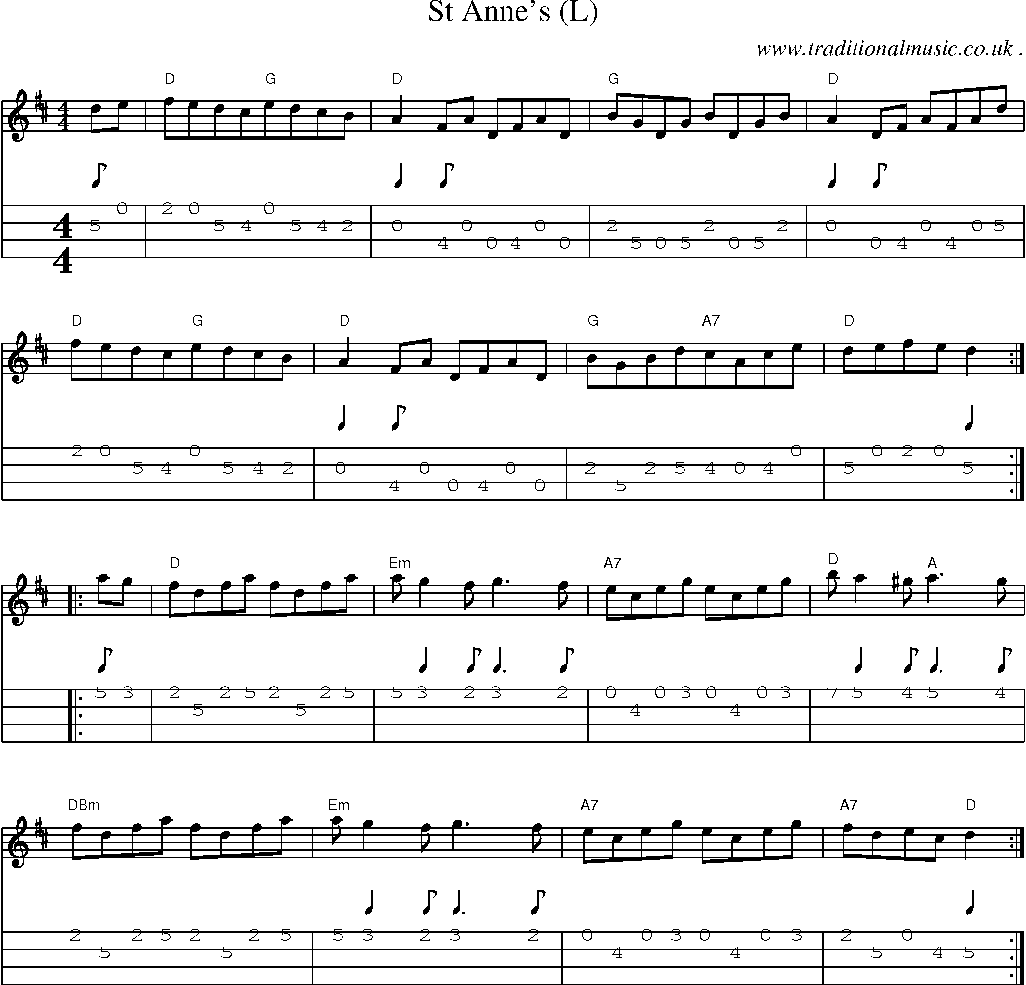 Sheet-Music and Mandolin Tabs for St Annes (l)