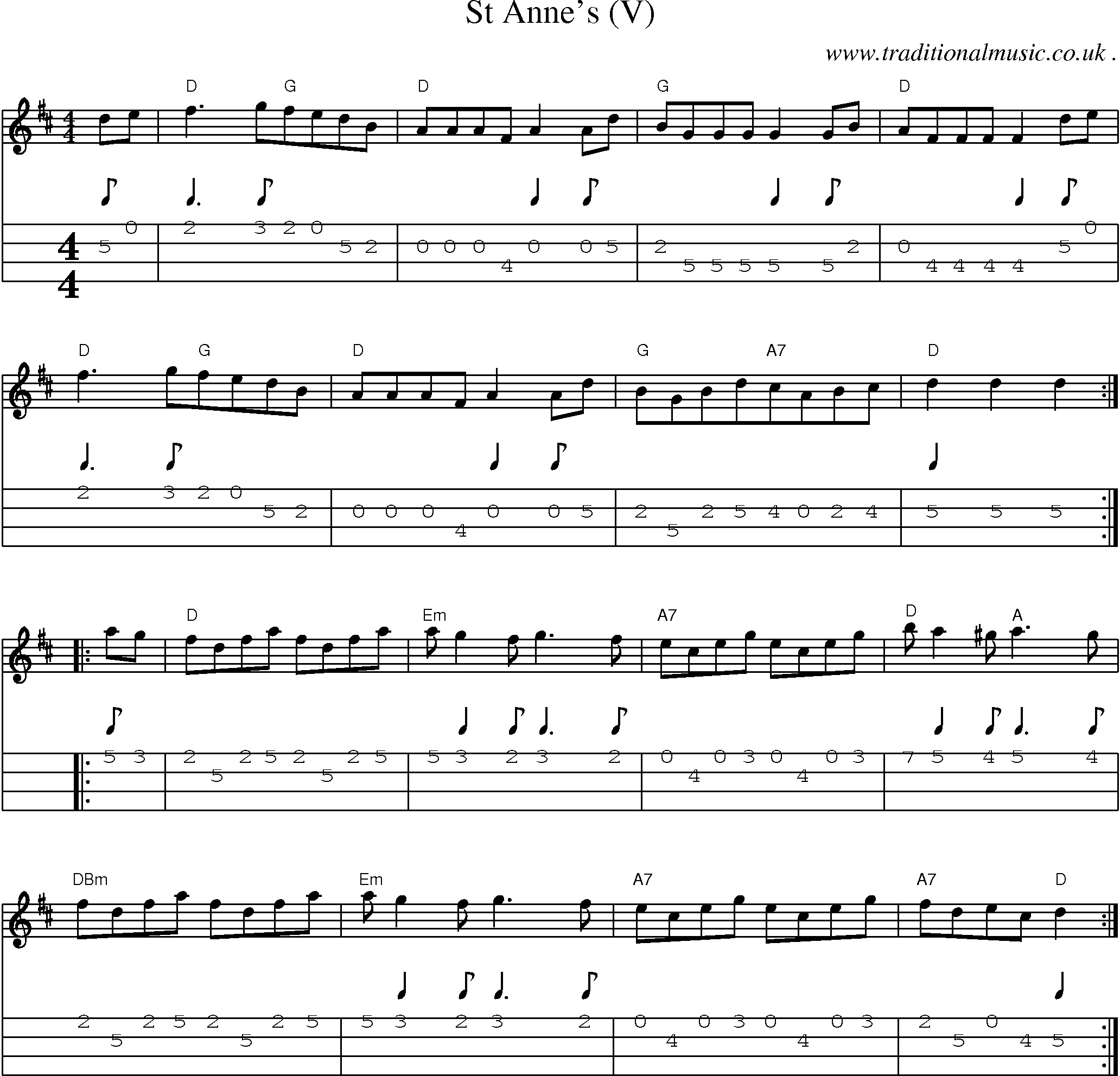 Sheet-Music and Mandolin Tabs for St Annes (v)