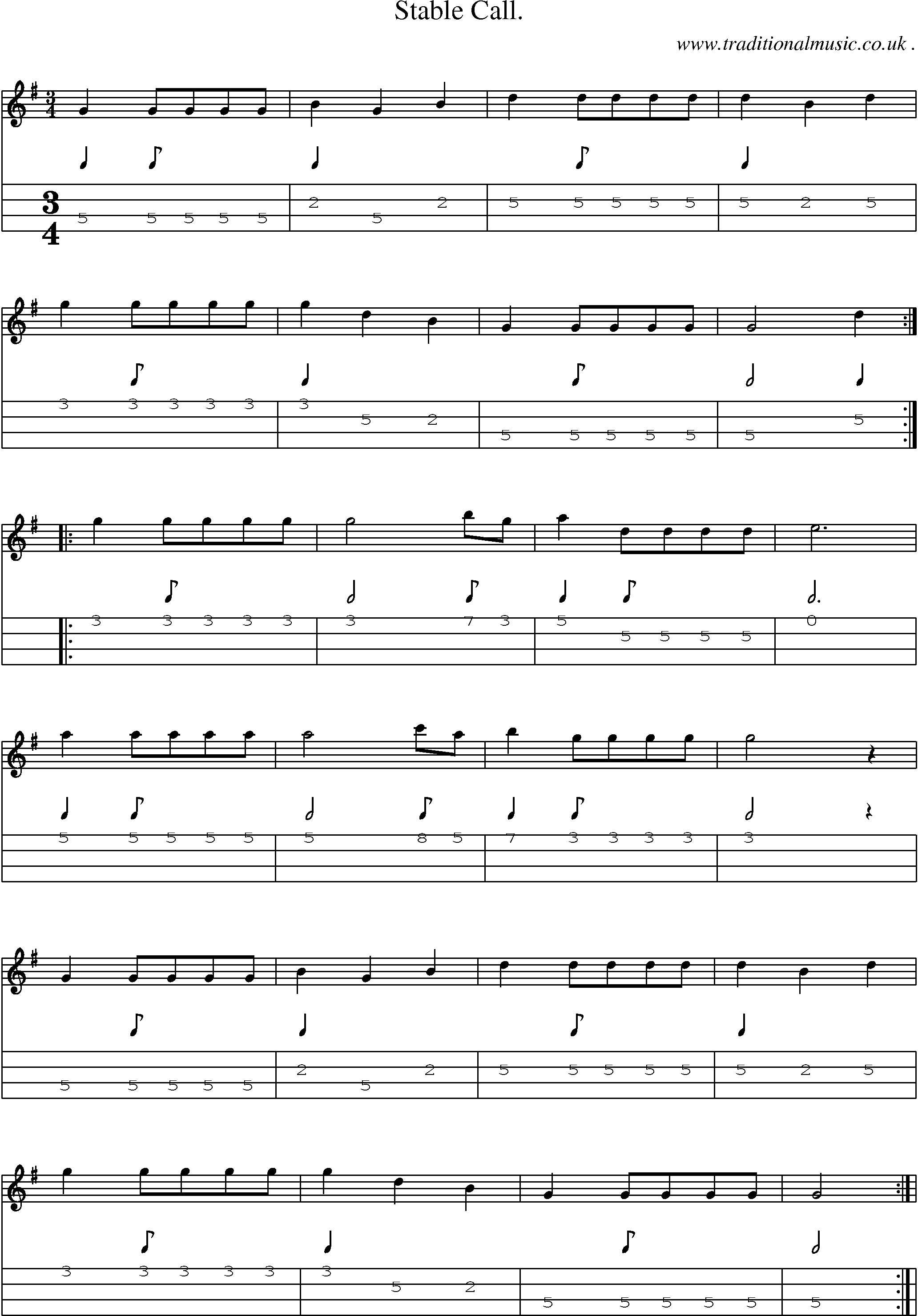 Sheet-Music and Mandolin Tabs for Stable Call