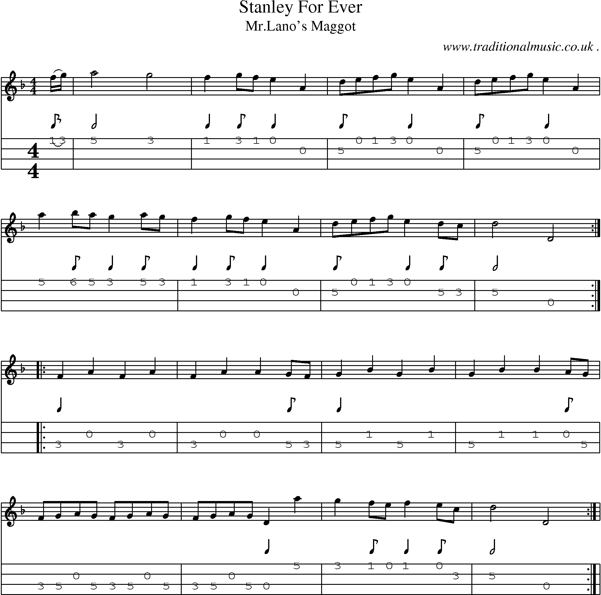 Sheet-Music and Mandolin Tabs for Stanley For Ever