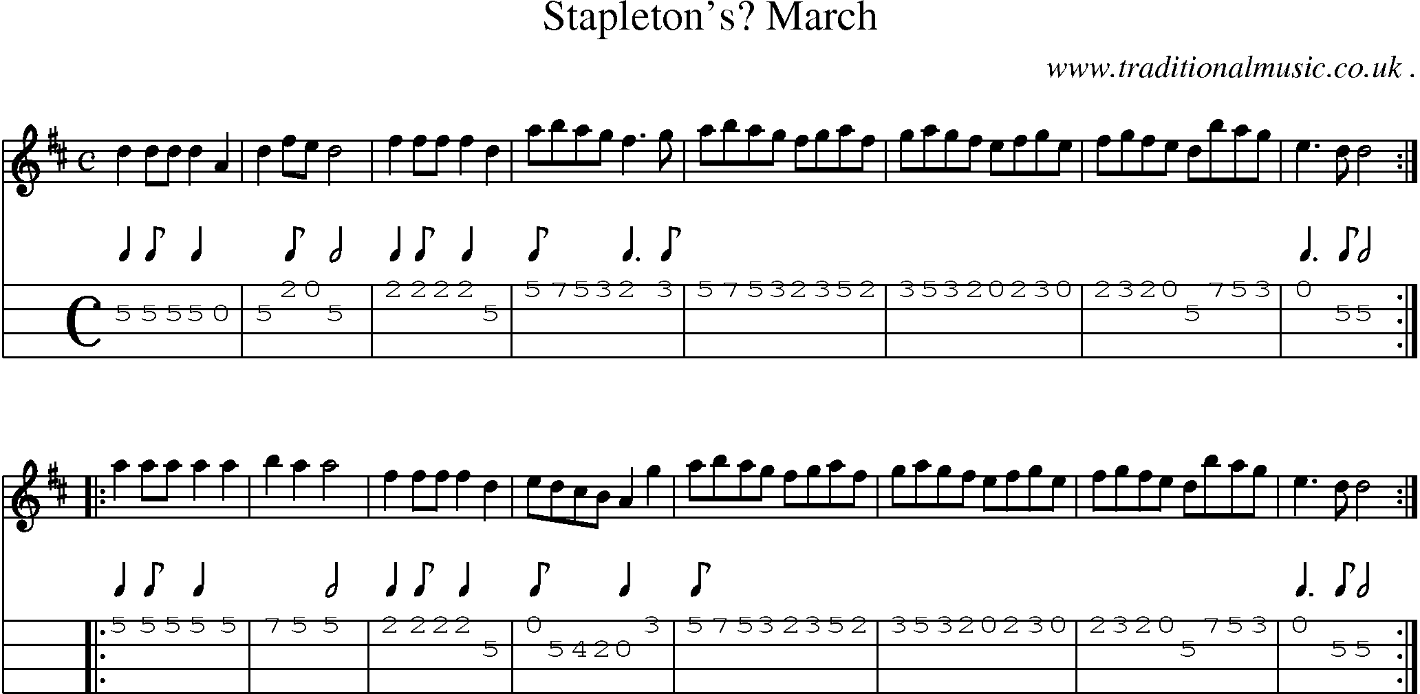 Sheet-Music and Mandolin Tabs for Stapletons March
