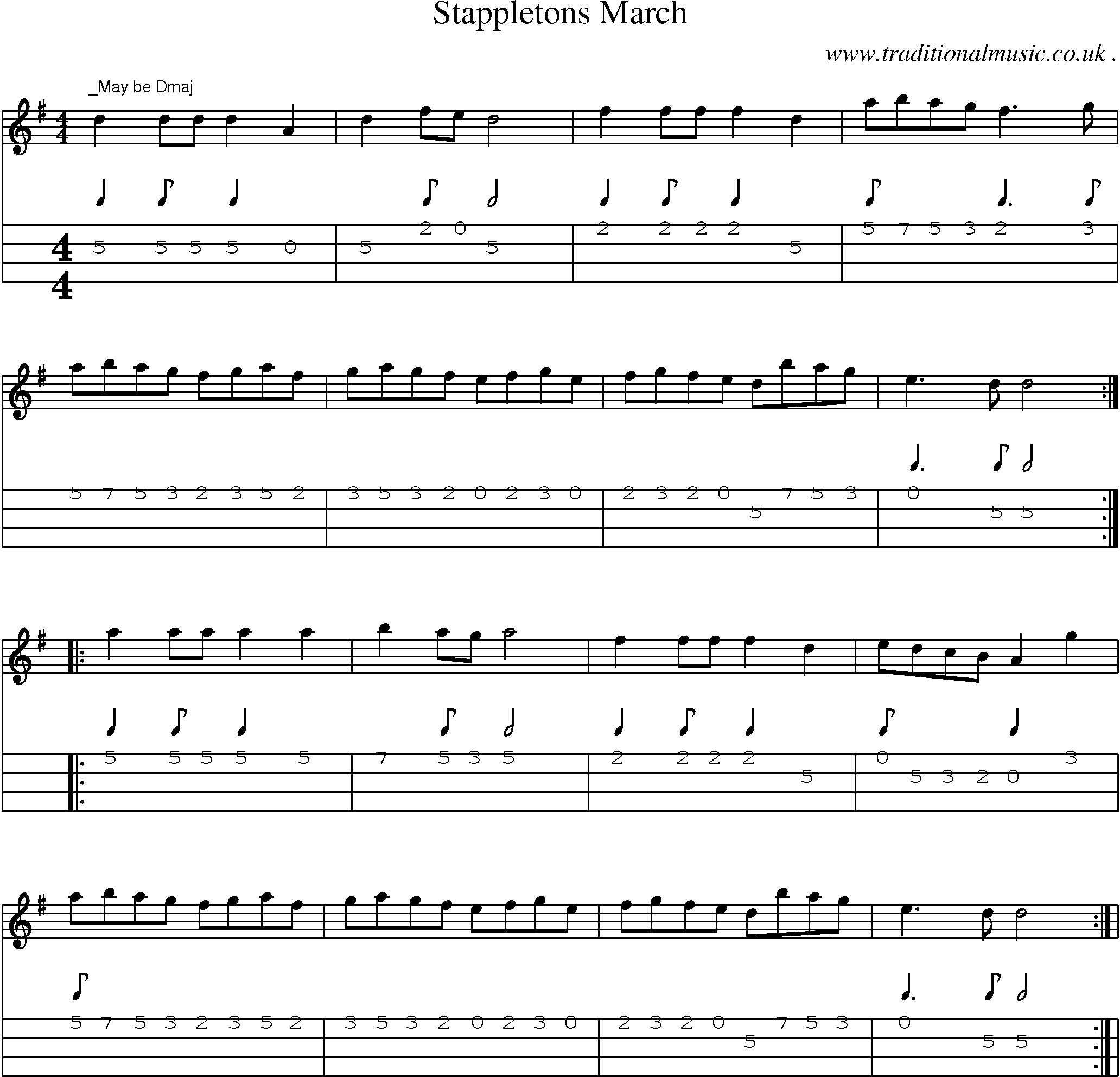 Sheet-Music and Mandolin Tabs for Stappletons March