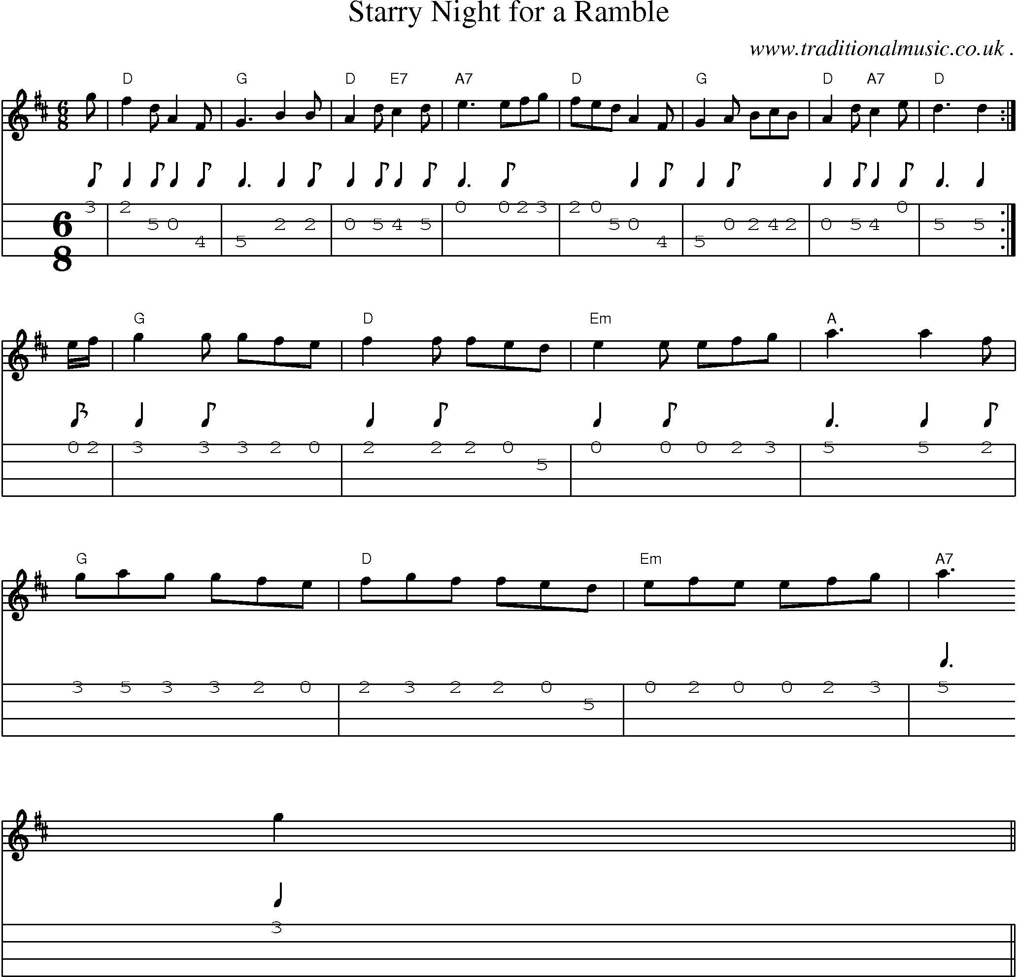 Sheet-Music and Mandolin Tabs for Starry Night For A Ramble