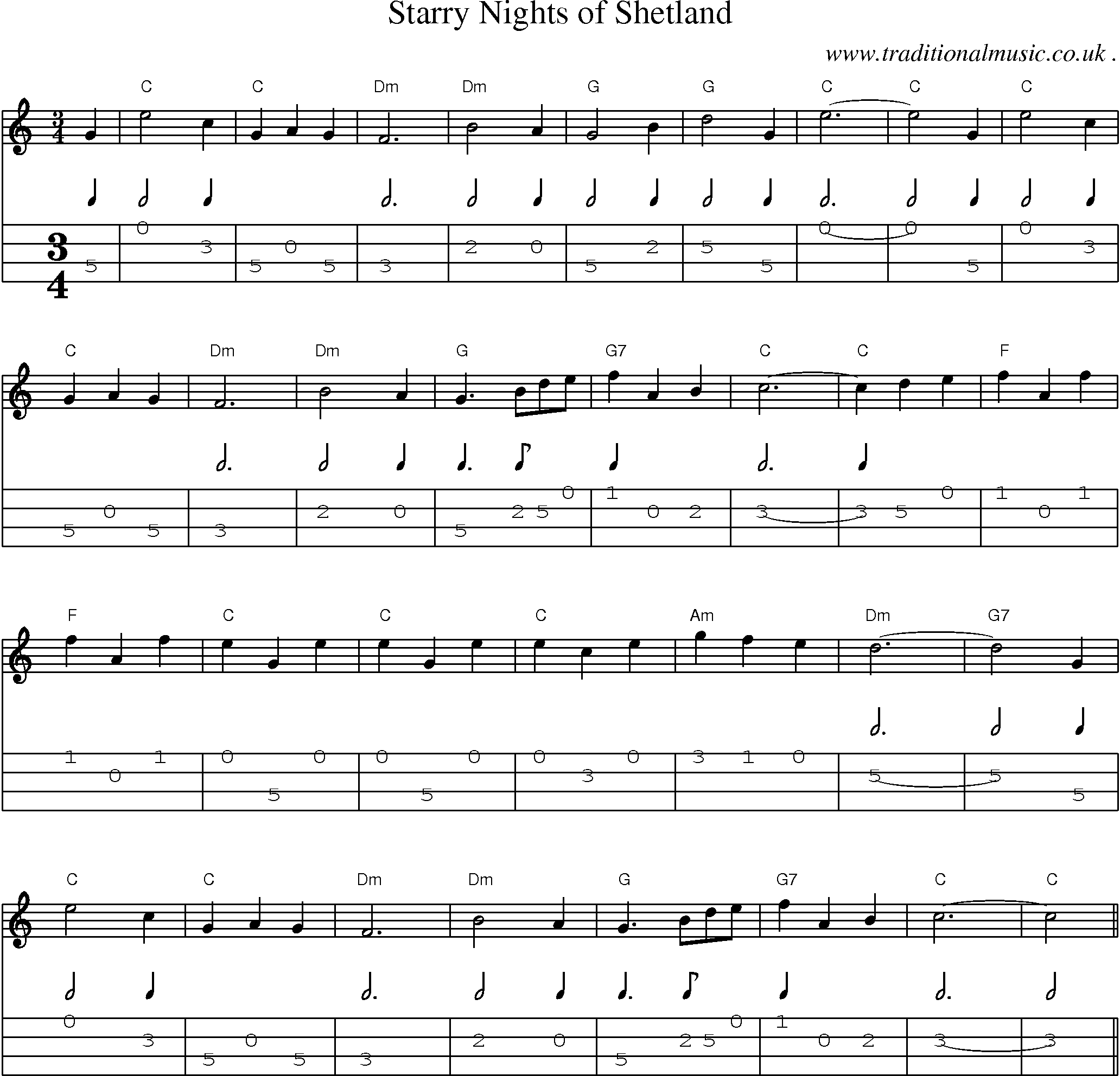 Sheet-Music and Mandolin Tabs for Starry Nights Of Shetland
