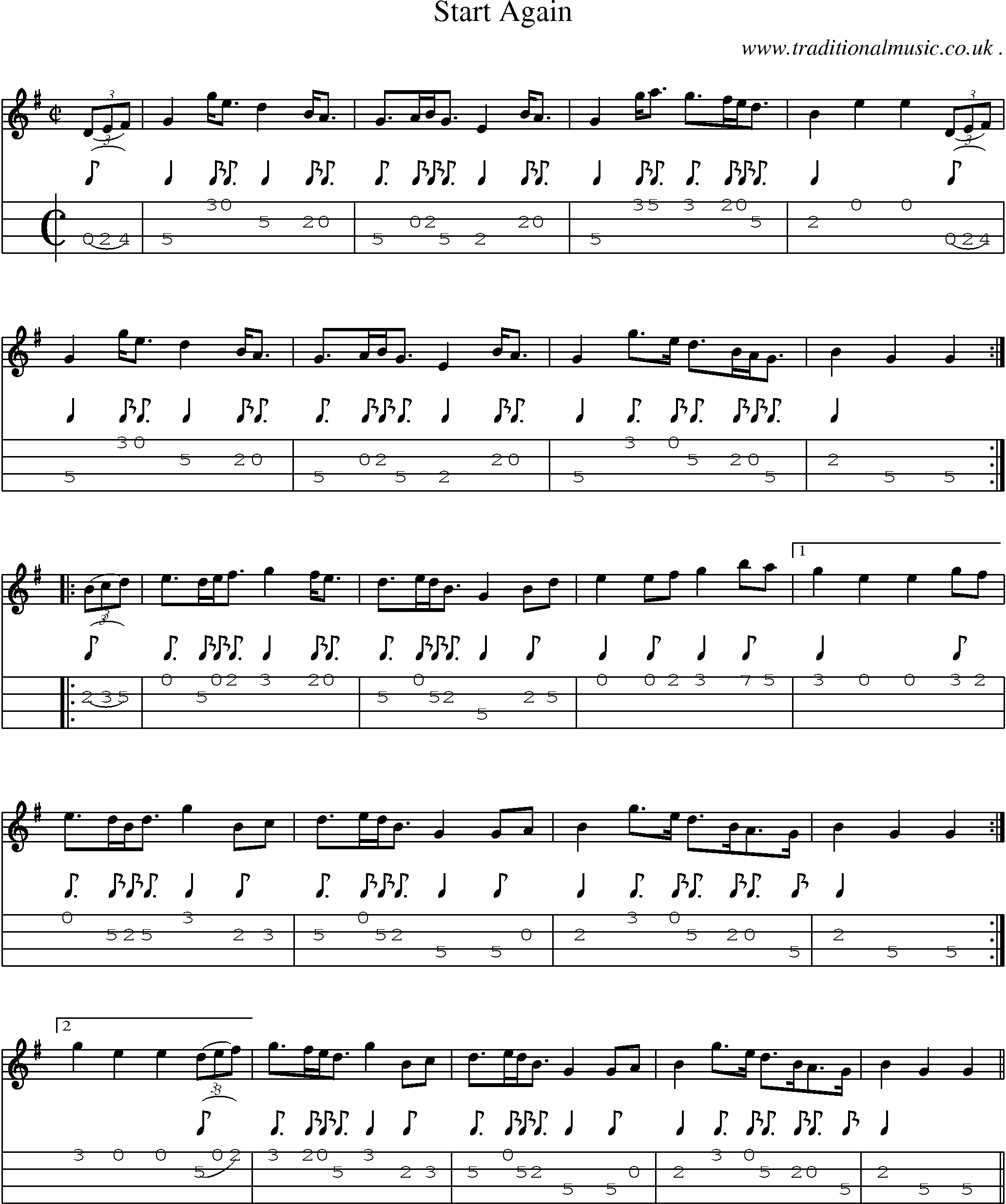 Sheet-Music and Mandolin Tabs for Start Again