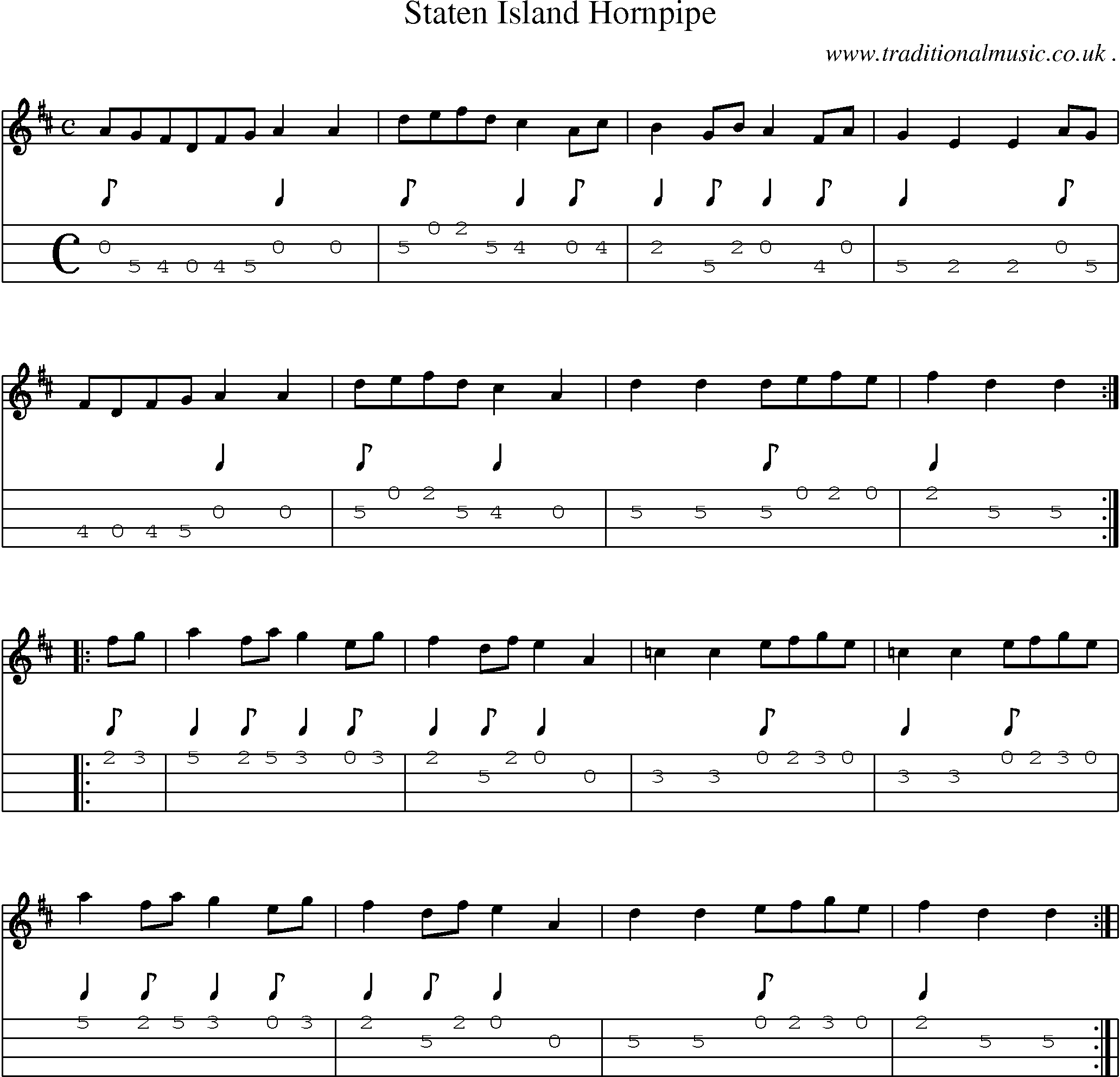 Sheet-Music and Mandolin Tabs for Staten Island Hornpipe