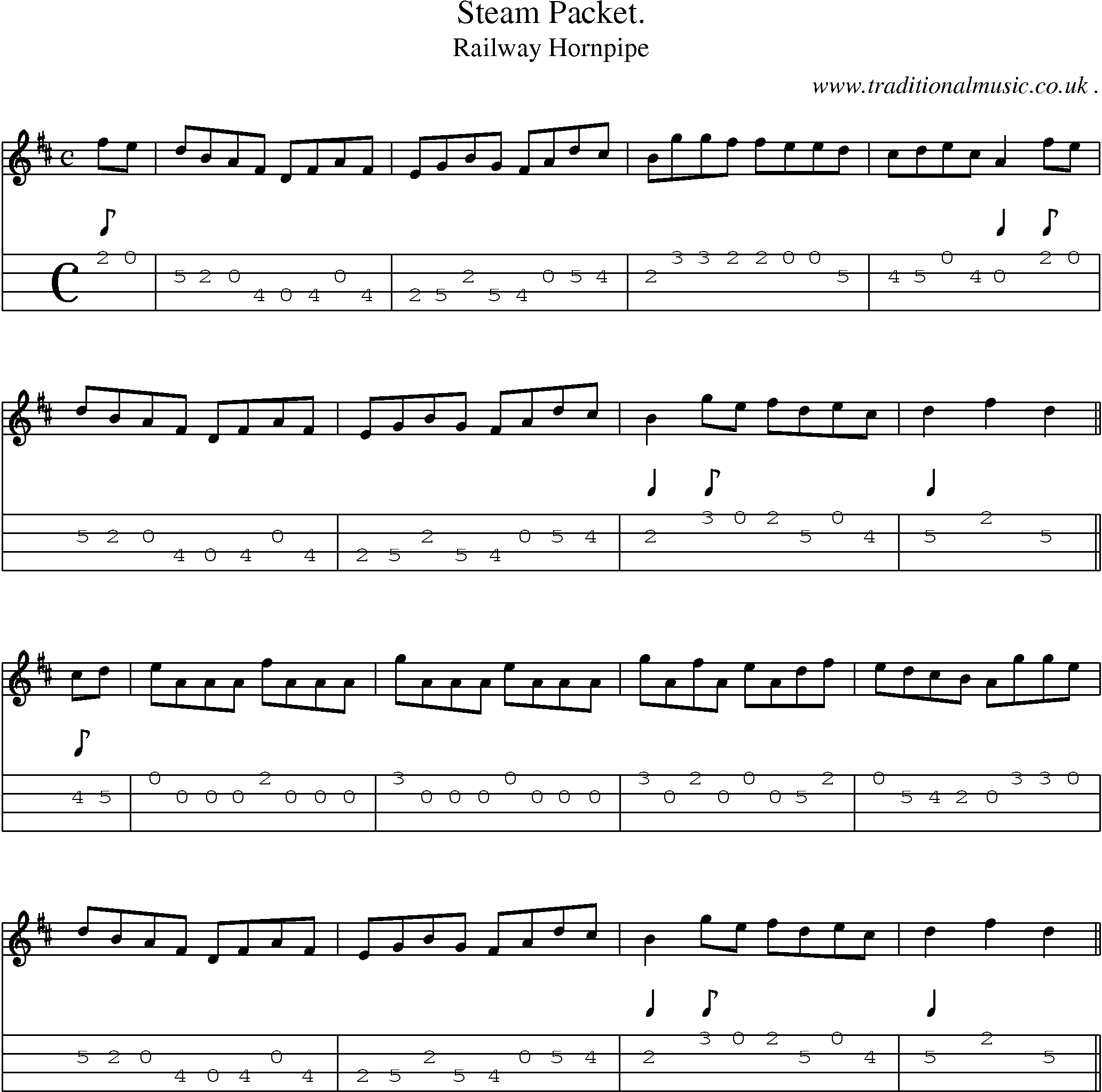 Sheet-Music and Mandolin Tabs for Steam Packet