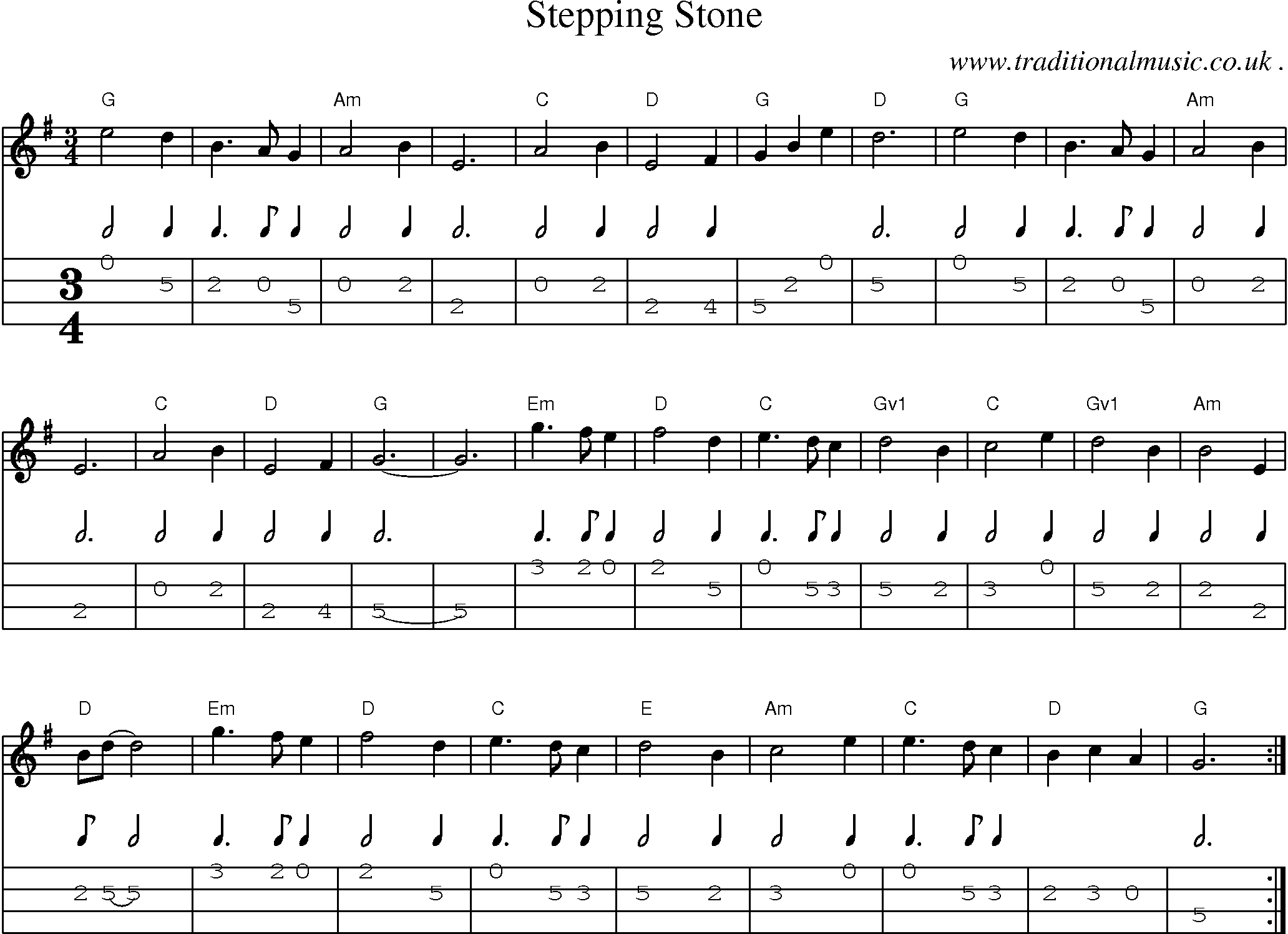 Sheet-Music and Mandolin Tabs for Stepping Stone
