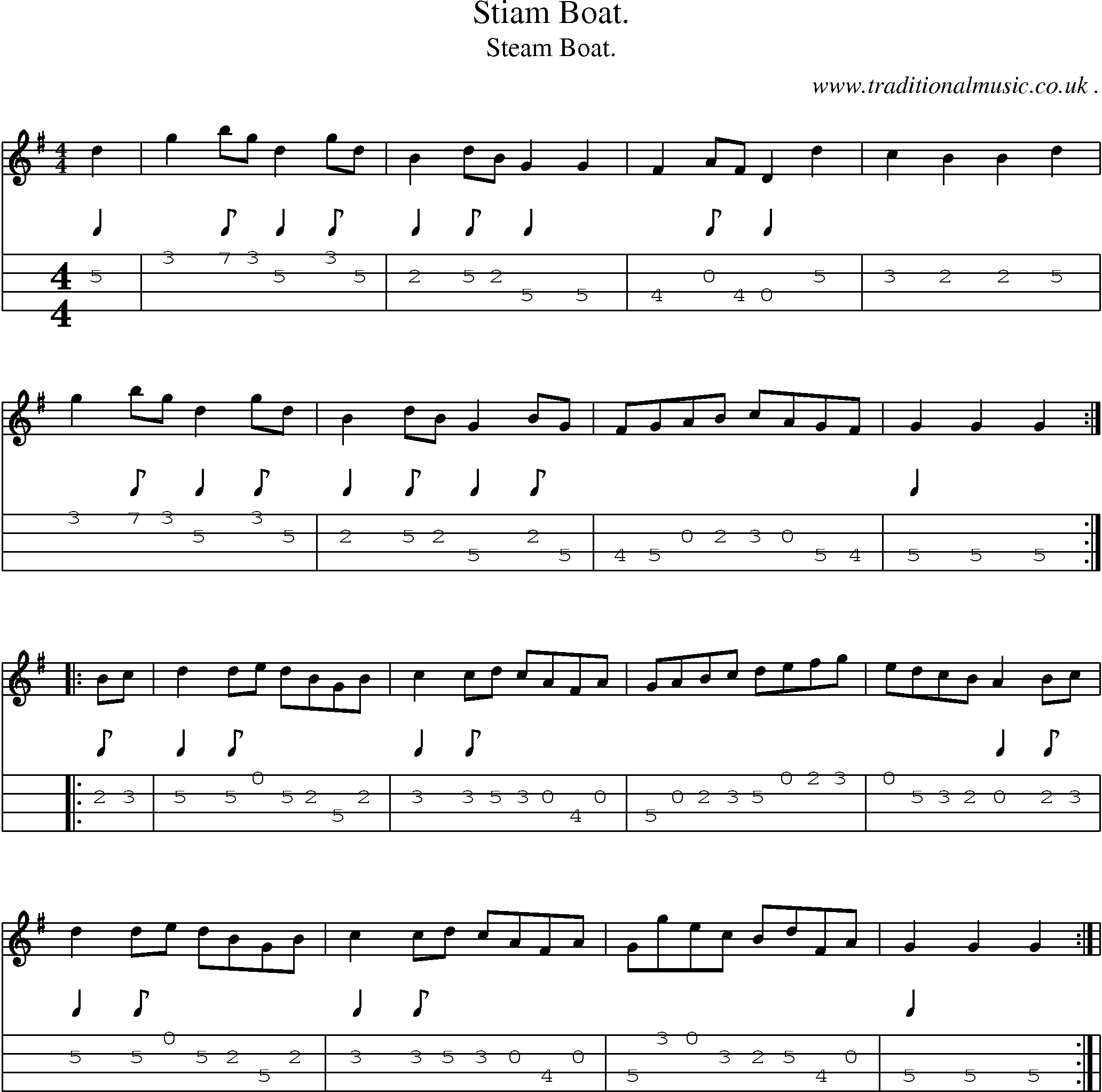Sheet-Music and Mandolin Tabs for Stiam Boat
