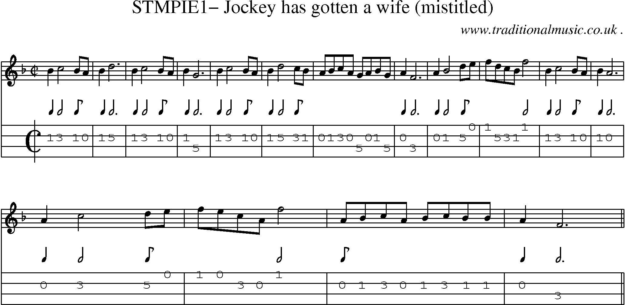 Sheet-Music and Mandolin Tabs for Stmpie1 Jockey Has Gotten A Wife (mistitled)