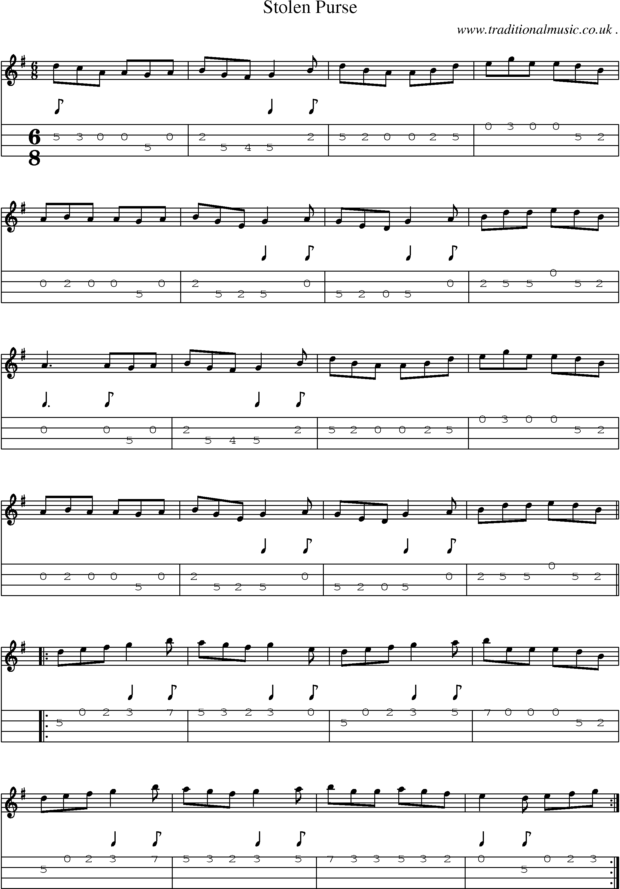 Sheet-Music and Mandolin Tabs for Stolen Purse