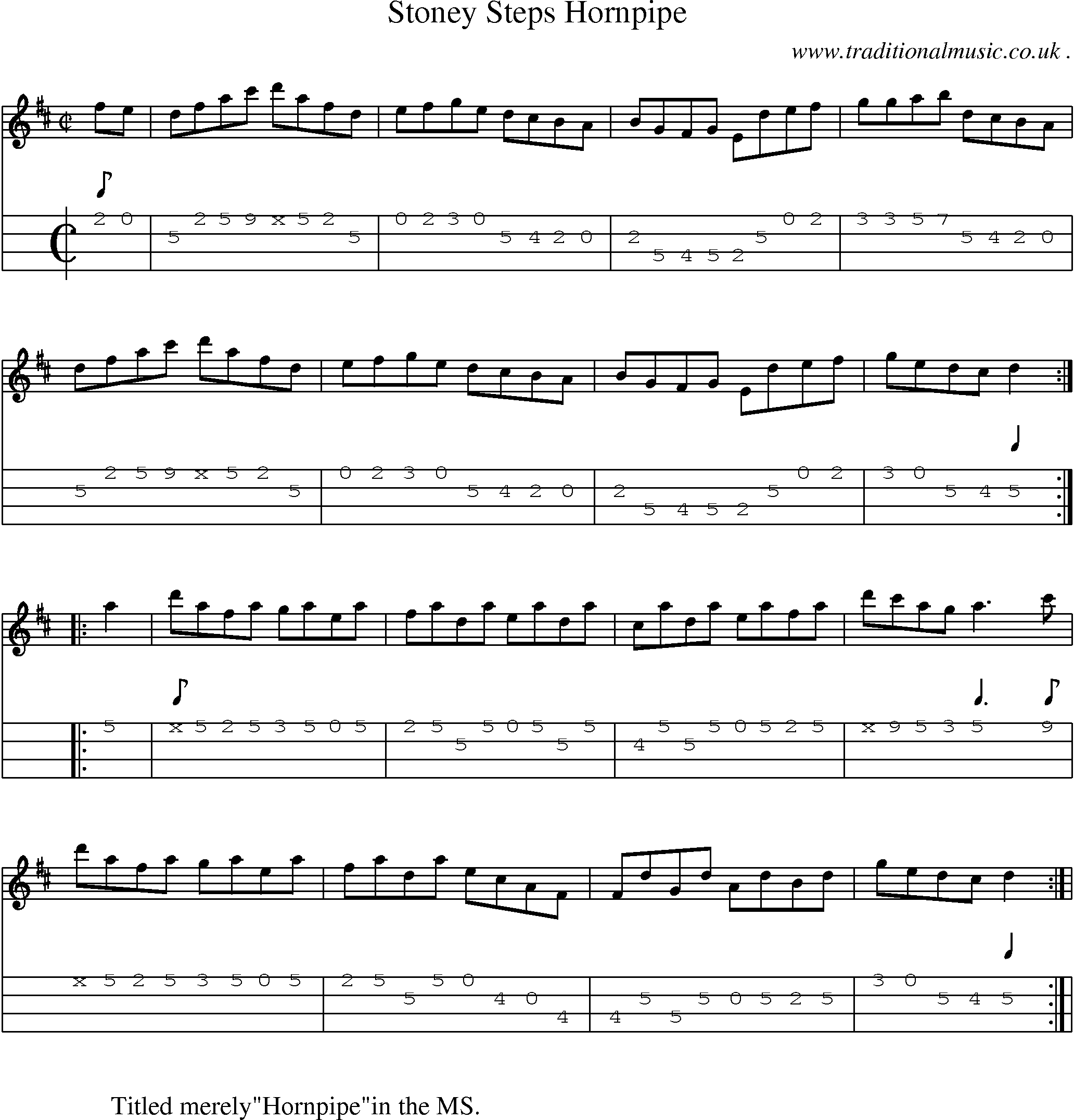 Sheet-Music and Mandolin Tabs for Stoney Steps Hornpipe 