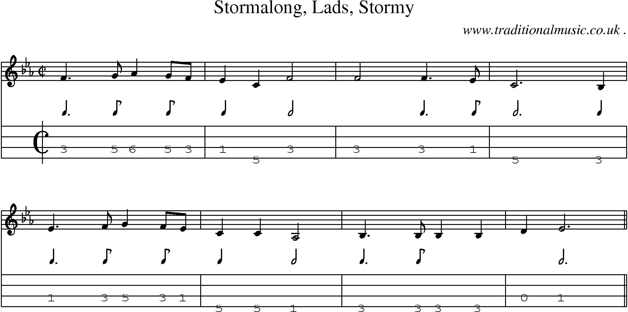 Sheet-Music and Mandolin Tabs for Stormalong Lads Stormy