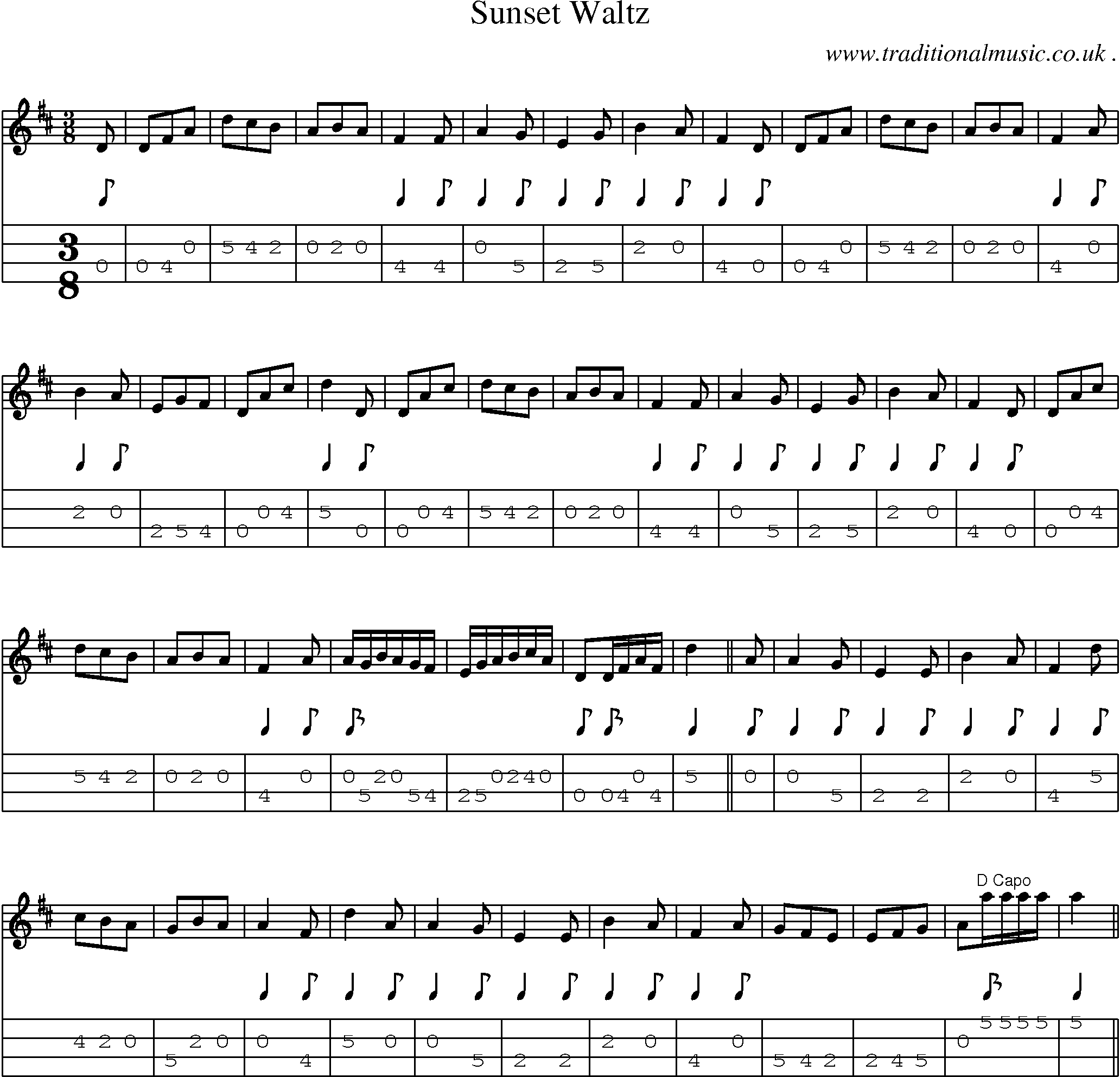Sheet-Music and Mandolin Tabs for Sunset Waltz