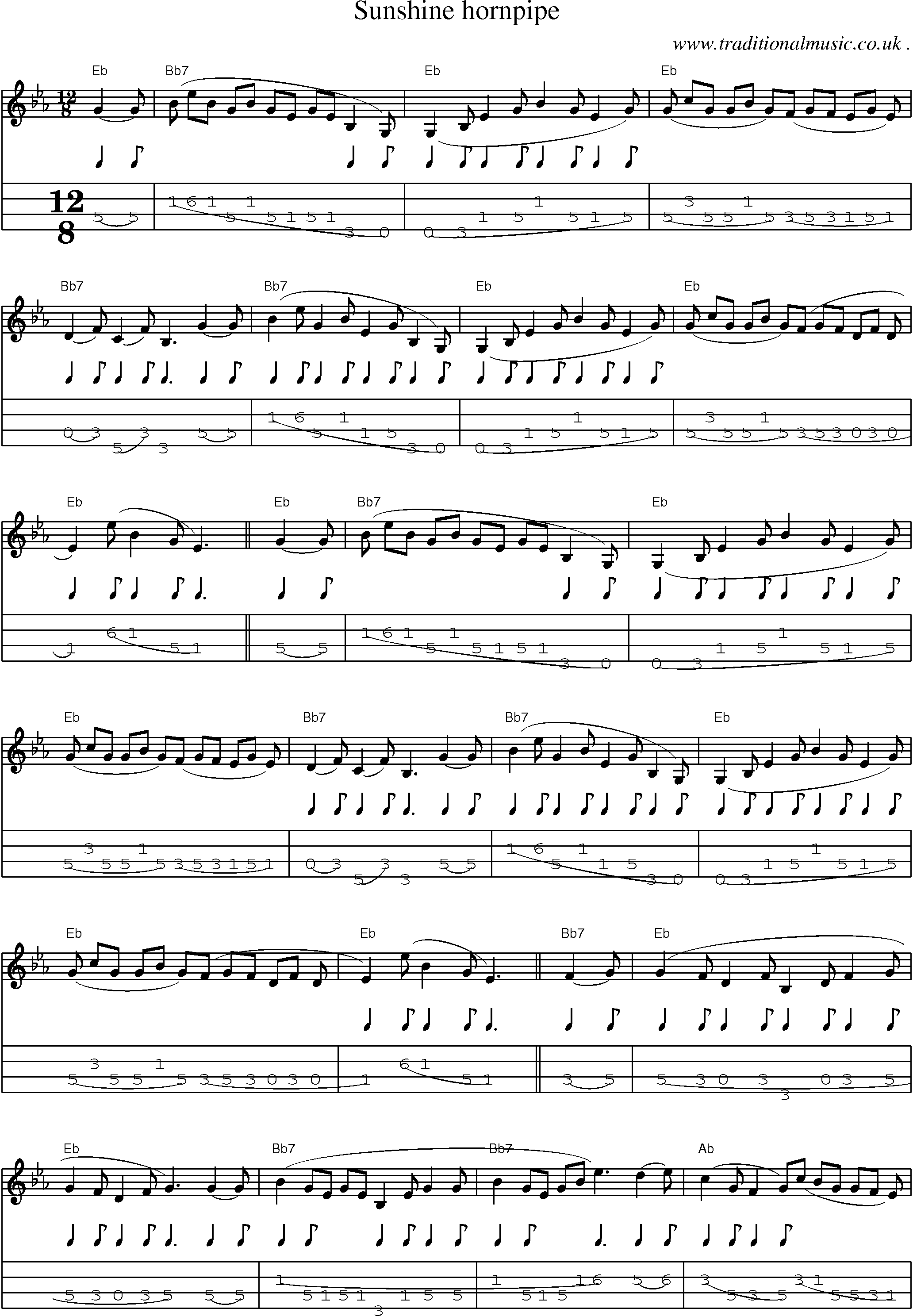 Sheet-Music and Mandolin Tabs for Sunshine Hornpipe
