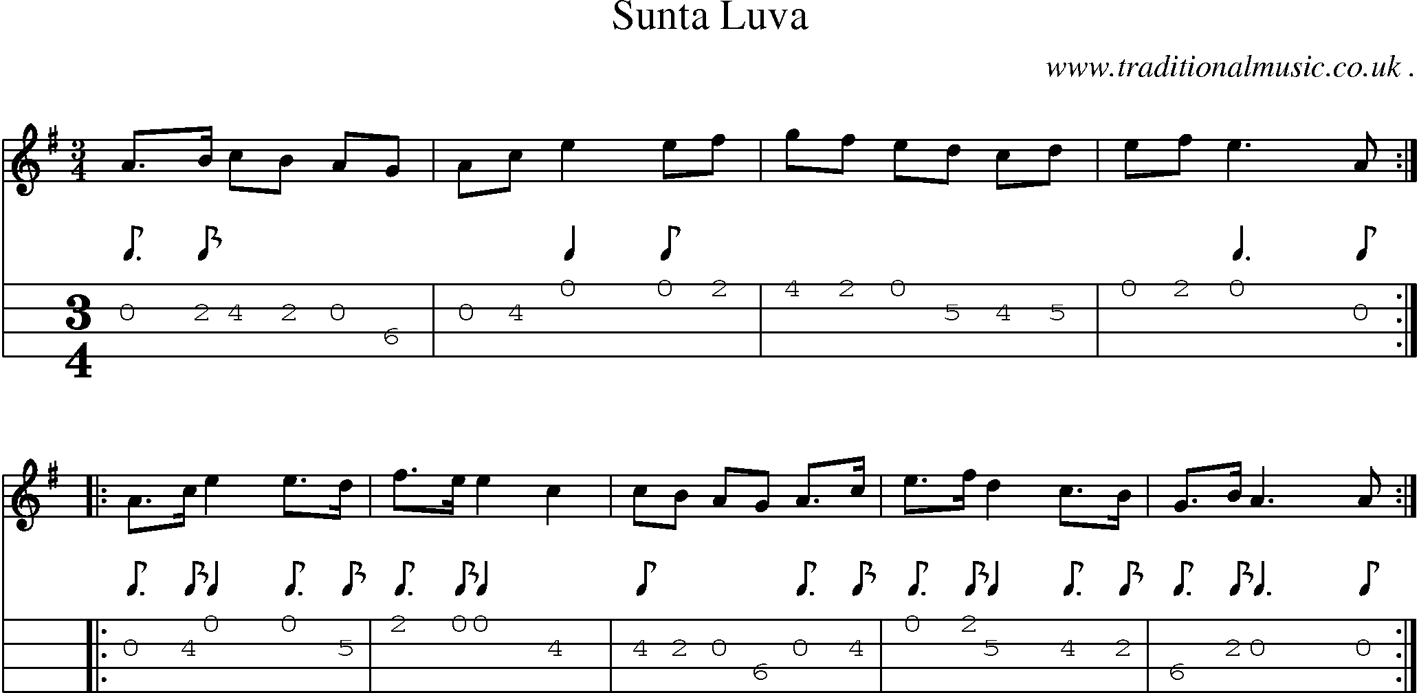 Sheet-Music and Mandolin Tabs for Sunta Luva