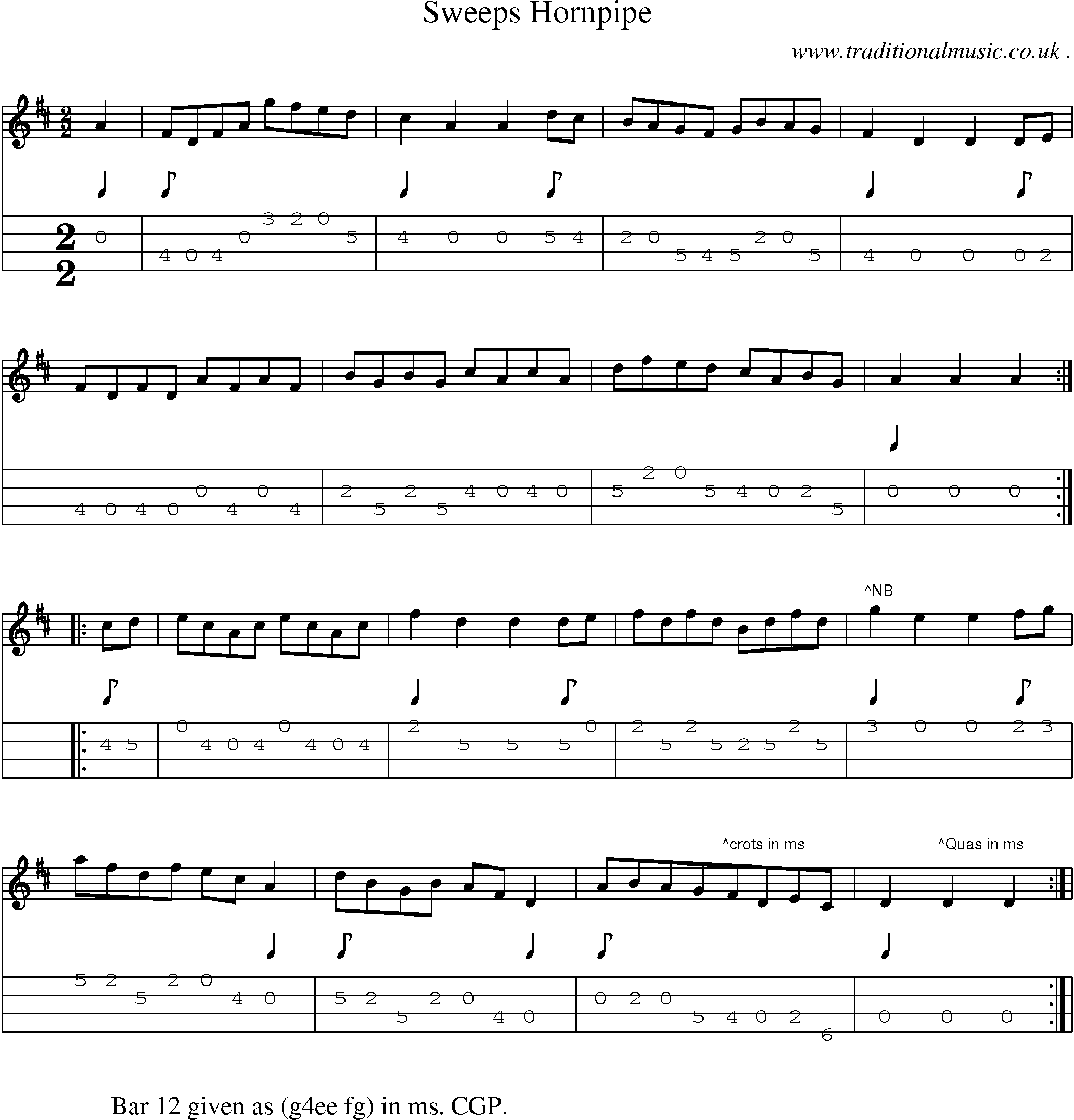 Sheet-Music and Mandolin Tabs for Sweeps Hornpipe