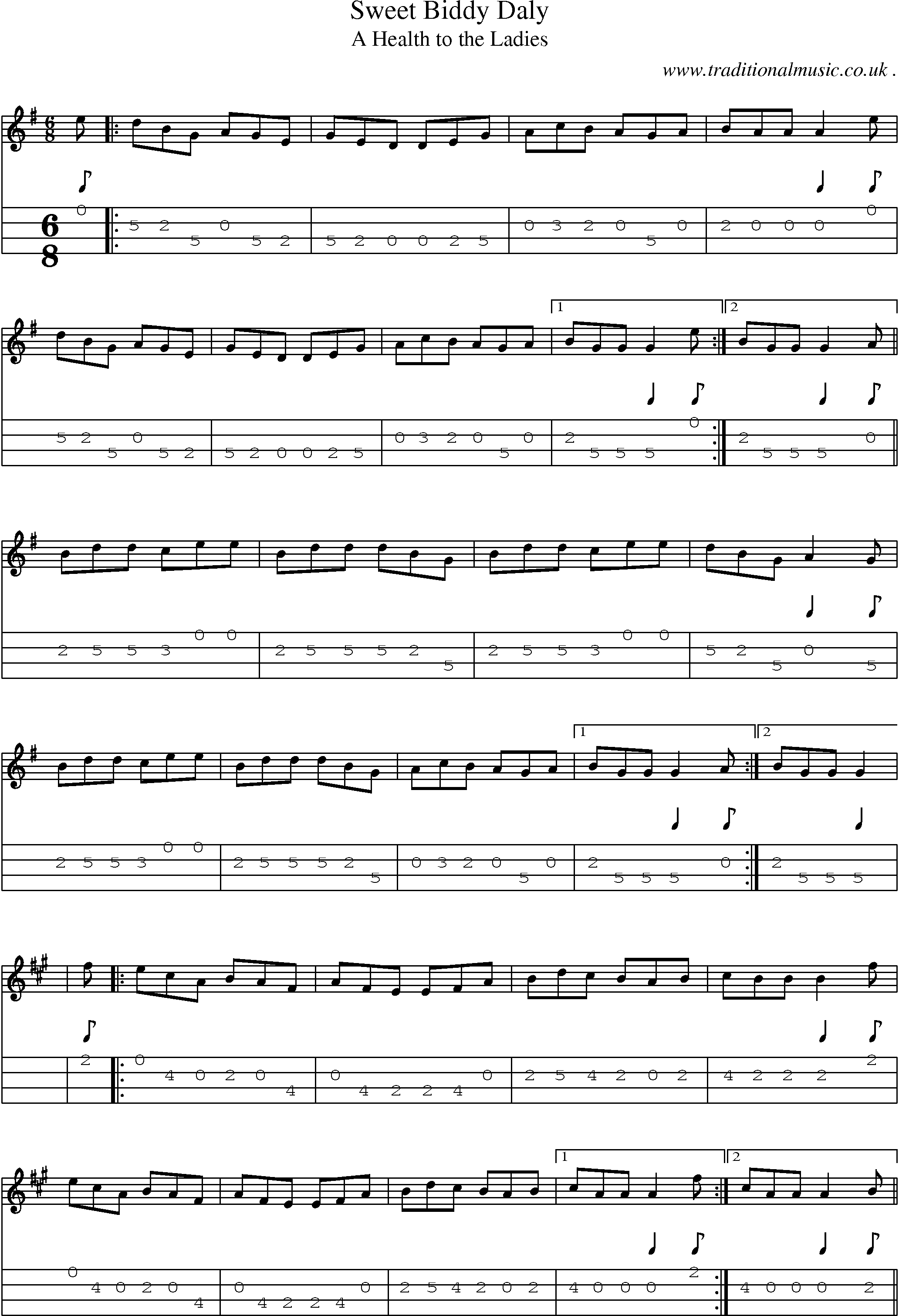 Sheet-Music and Mandolin Tabs for Sweet Biddy Daly