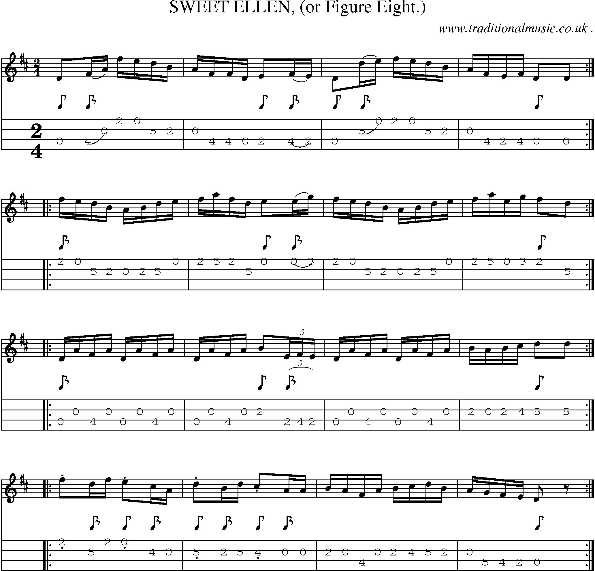 Sheet-Music and Mandolin Tabs for Sweet Ellen (or Figure Eight)