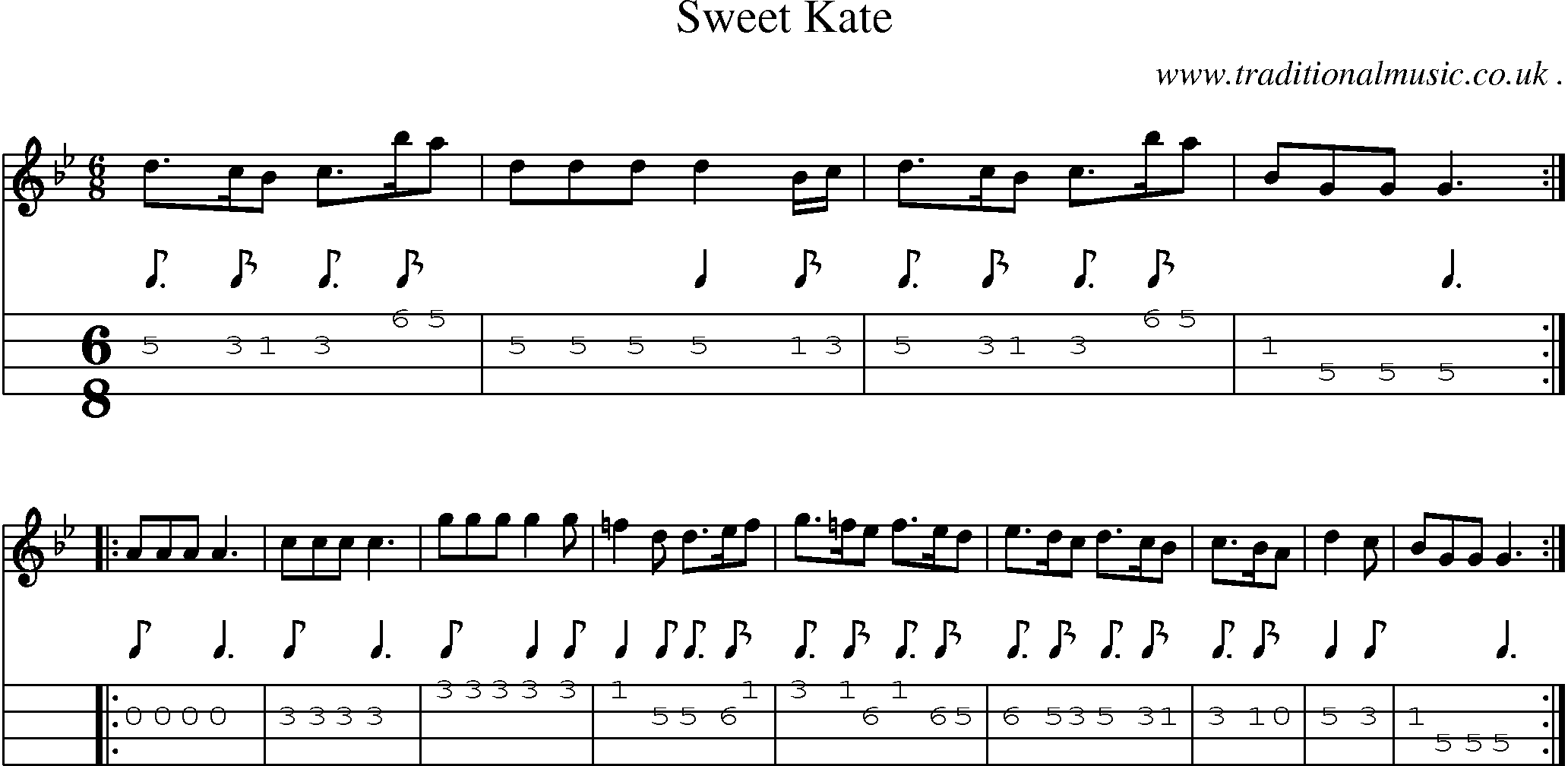 Sheet-Music and Mandolin Tabs for Sweet Kate