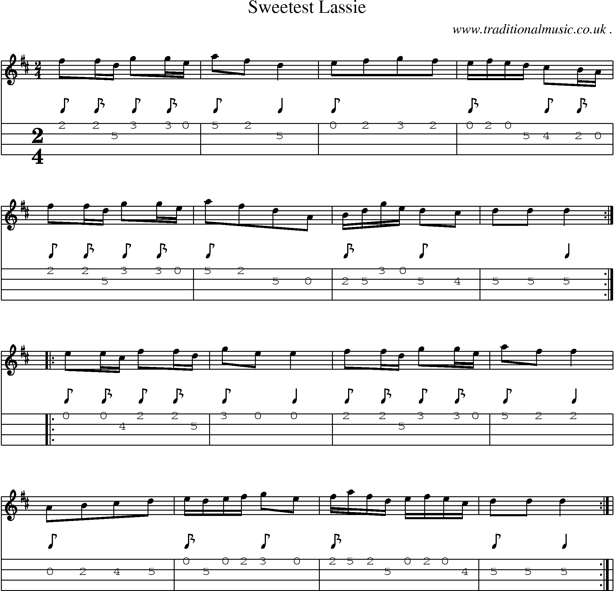 Sheet-Music and Mandolin Tabs for Sweetest Lassie