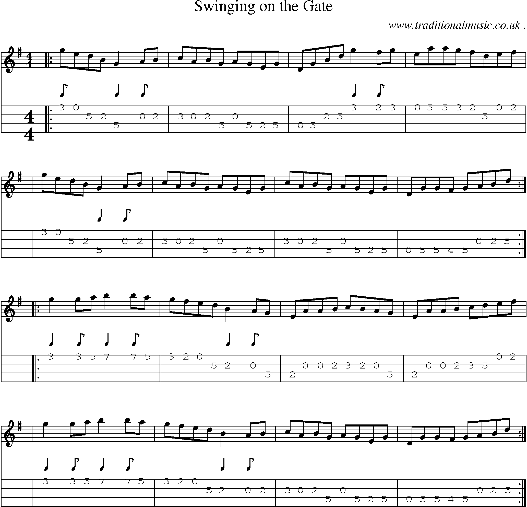 Sheet-Music and Mandolin Tabs for Swinging On The Gate