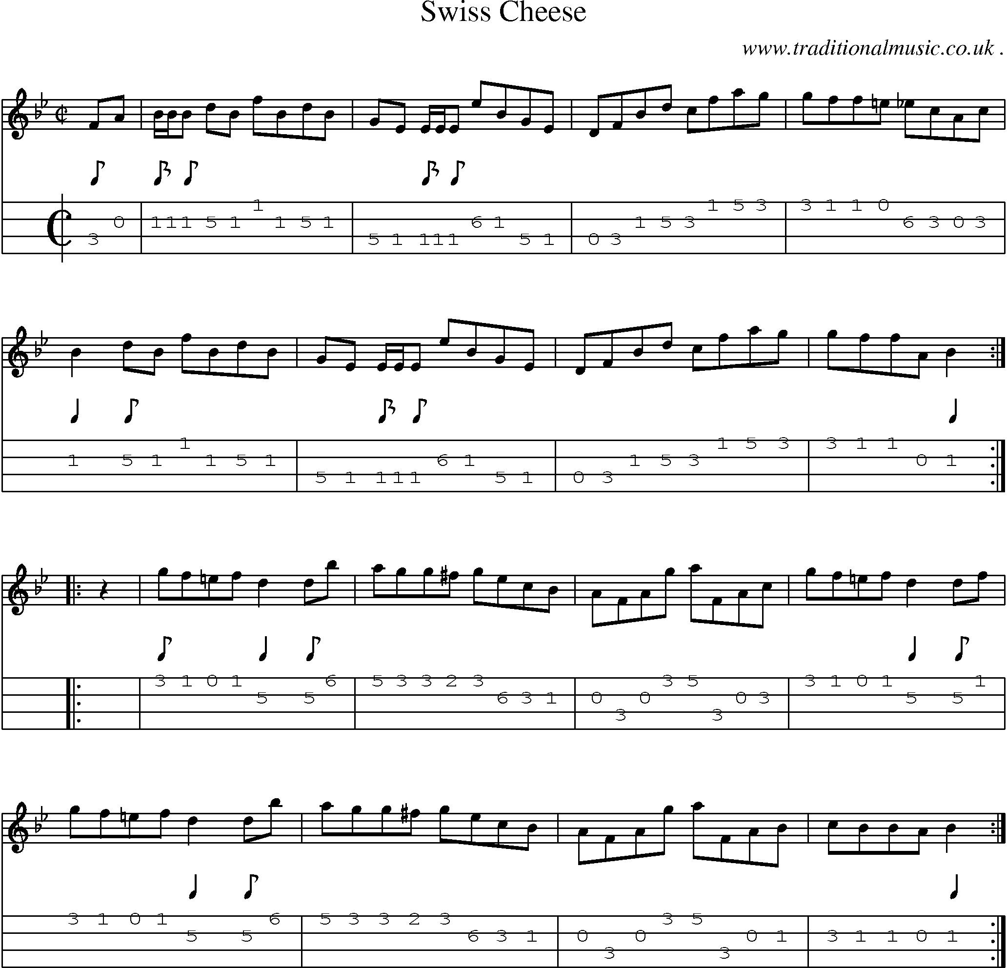 Sheet-Music and Mandolin Tabs for Swiss Cheese