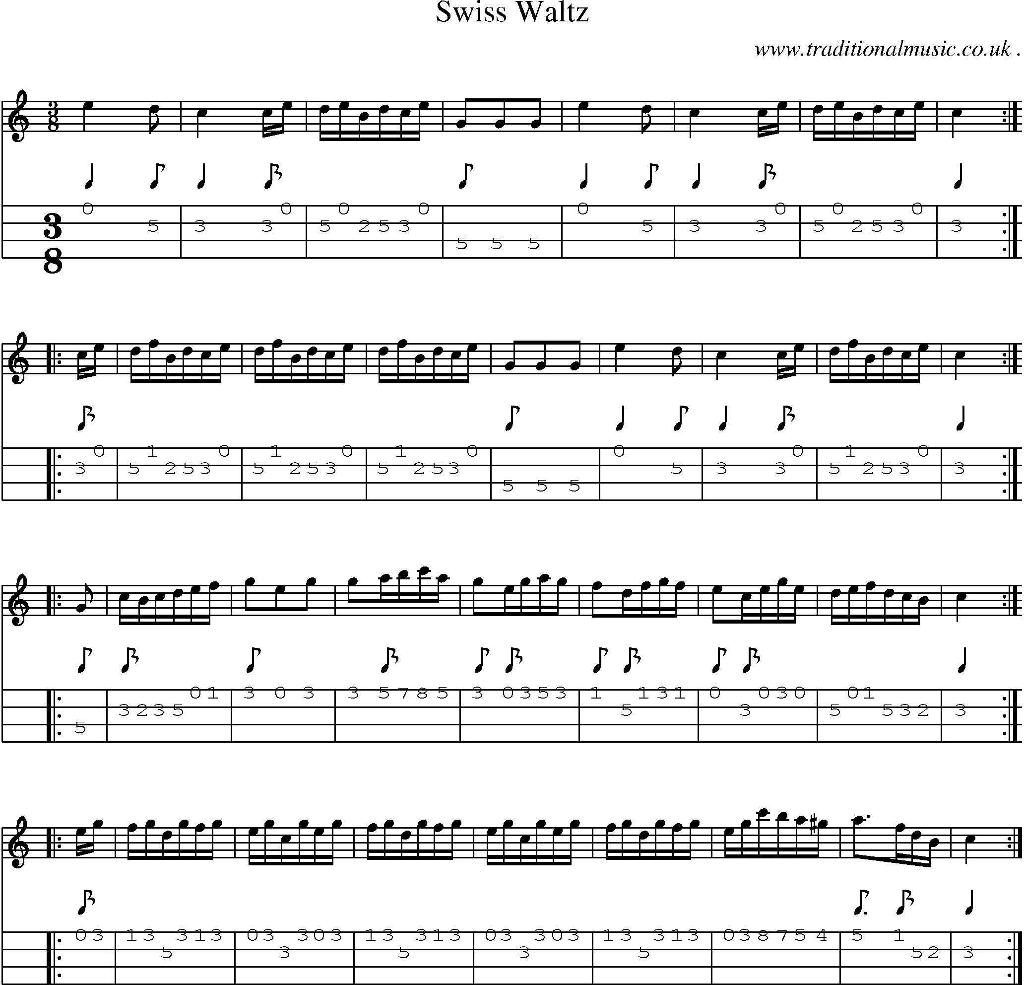 Sheet-Music and Mandolin Tabs for Swiss Waltz