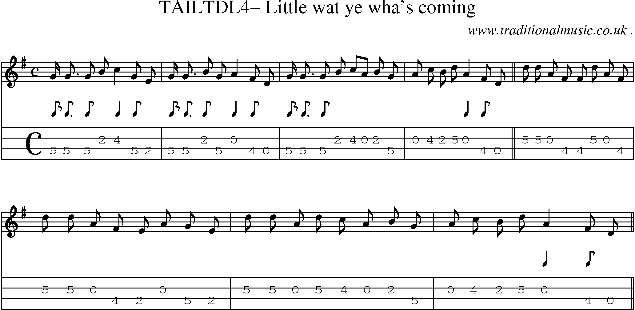 Sheet-Music and Mandolin Tabs for Tailtdl4 Little Wat Ye Whas Coming