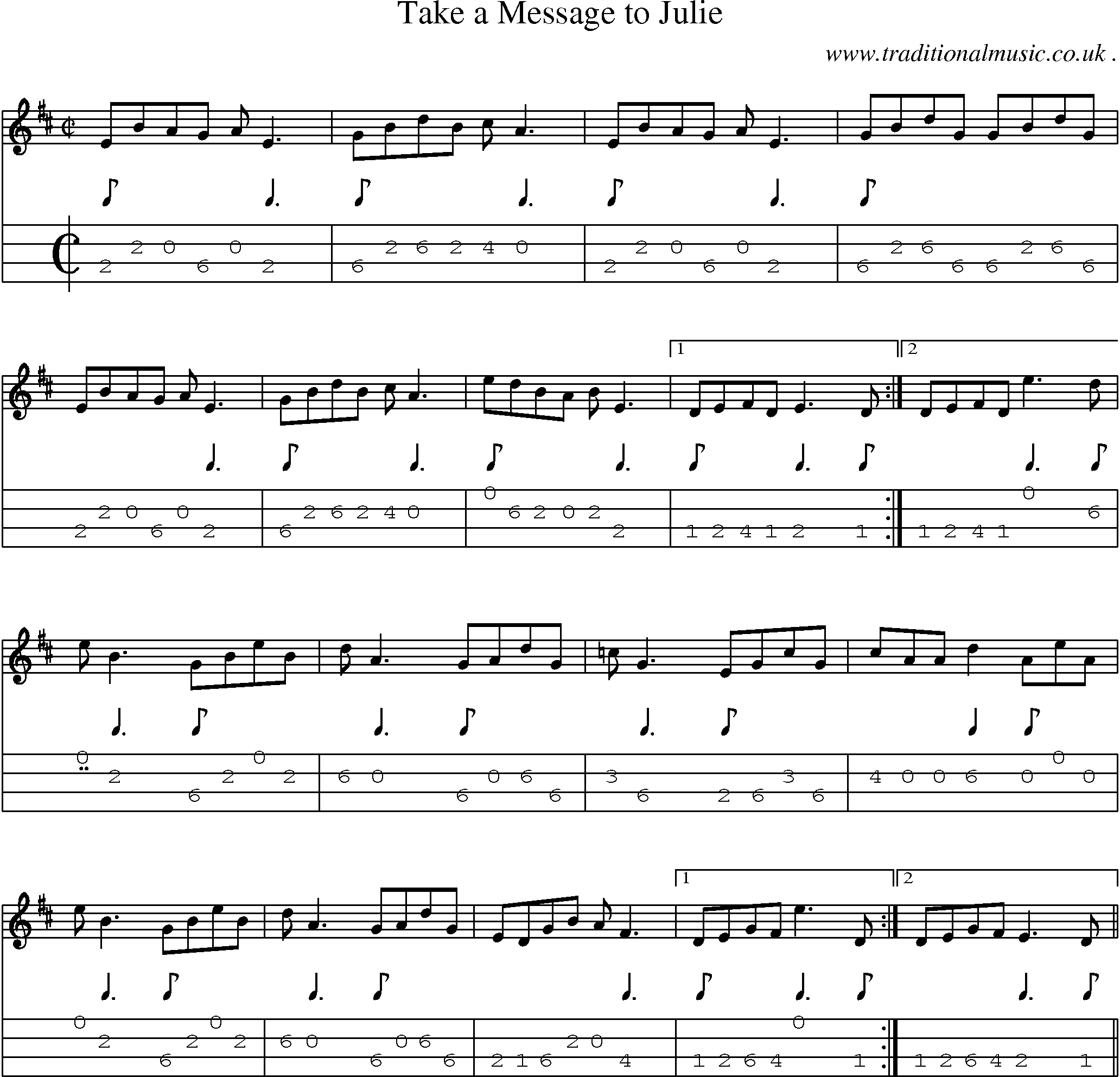 Sheet-Music and Mandolin Tabs for Take A Message To Julie