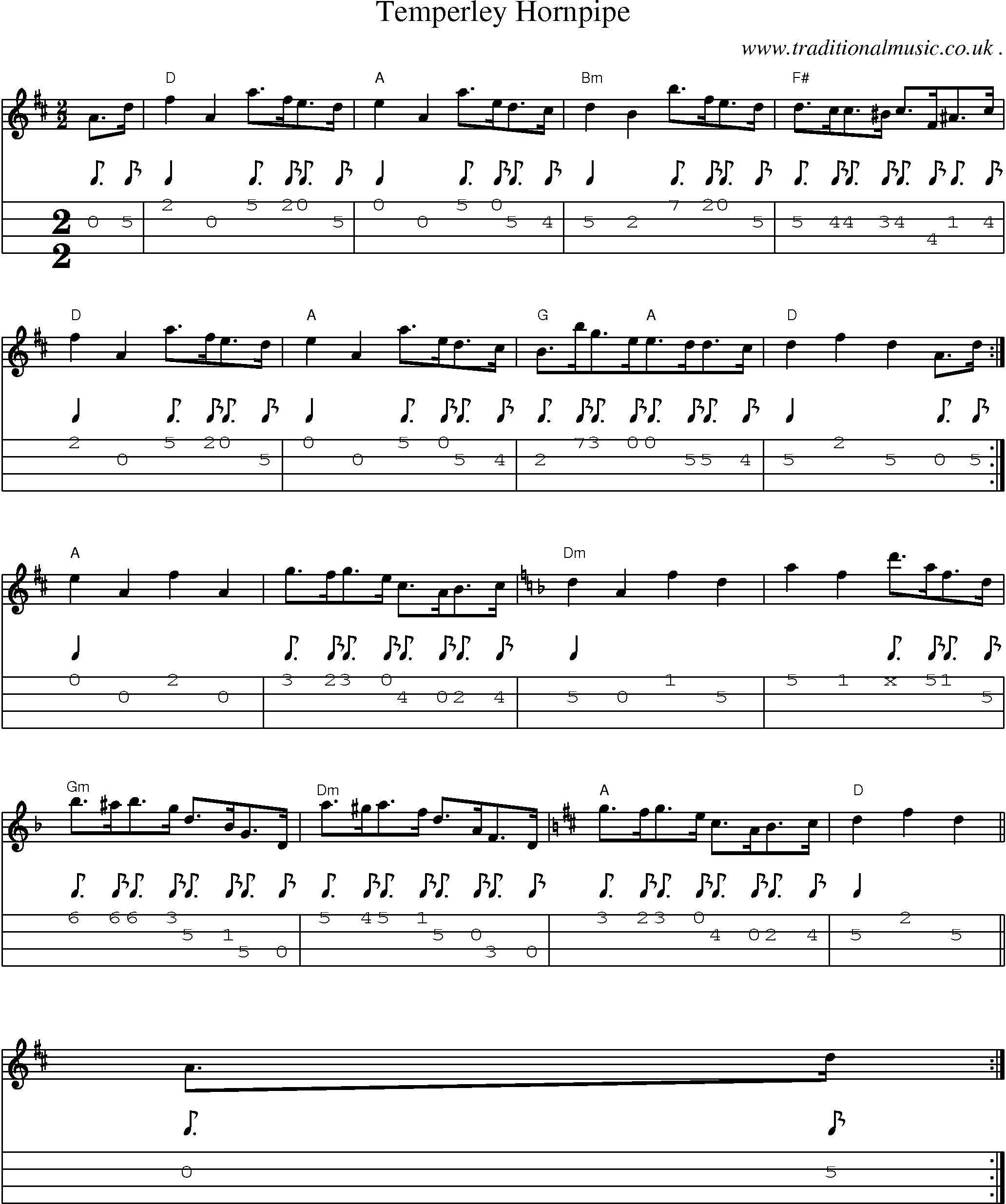 Sheet-Music and Mandolin Tabs for Temperley Hornpipe