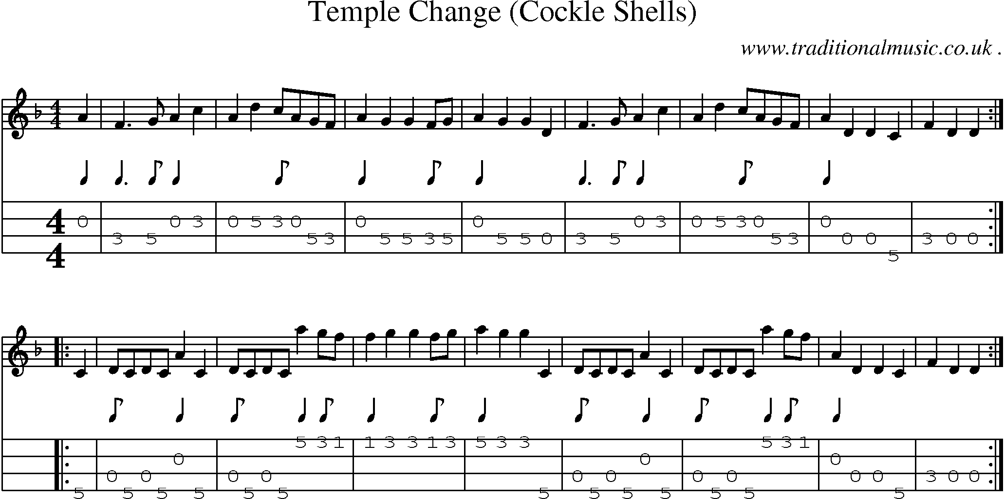 Sheet-Music and Mandolin Tabs for Temple Change (cockle Shells)