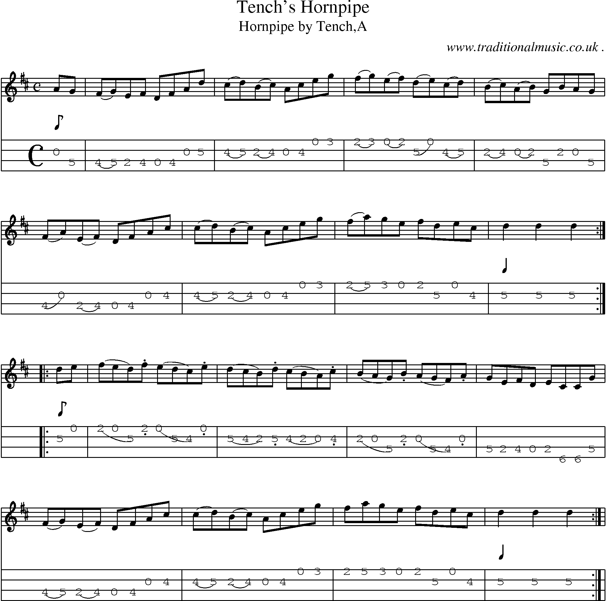 Sheet-Music and Mandolin Tabs for Tenchs Hornpipe