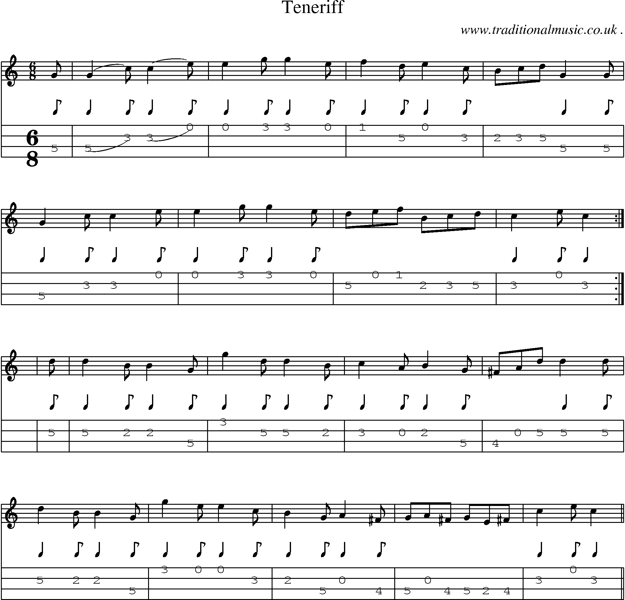 Sheet-Music and Mandolin Tabs for Teneriff