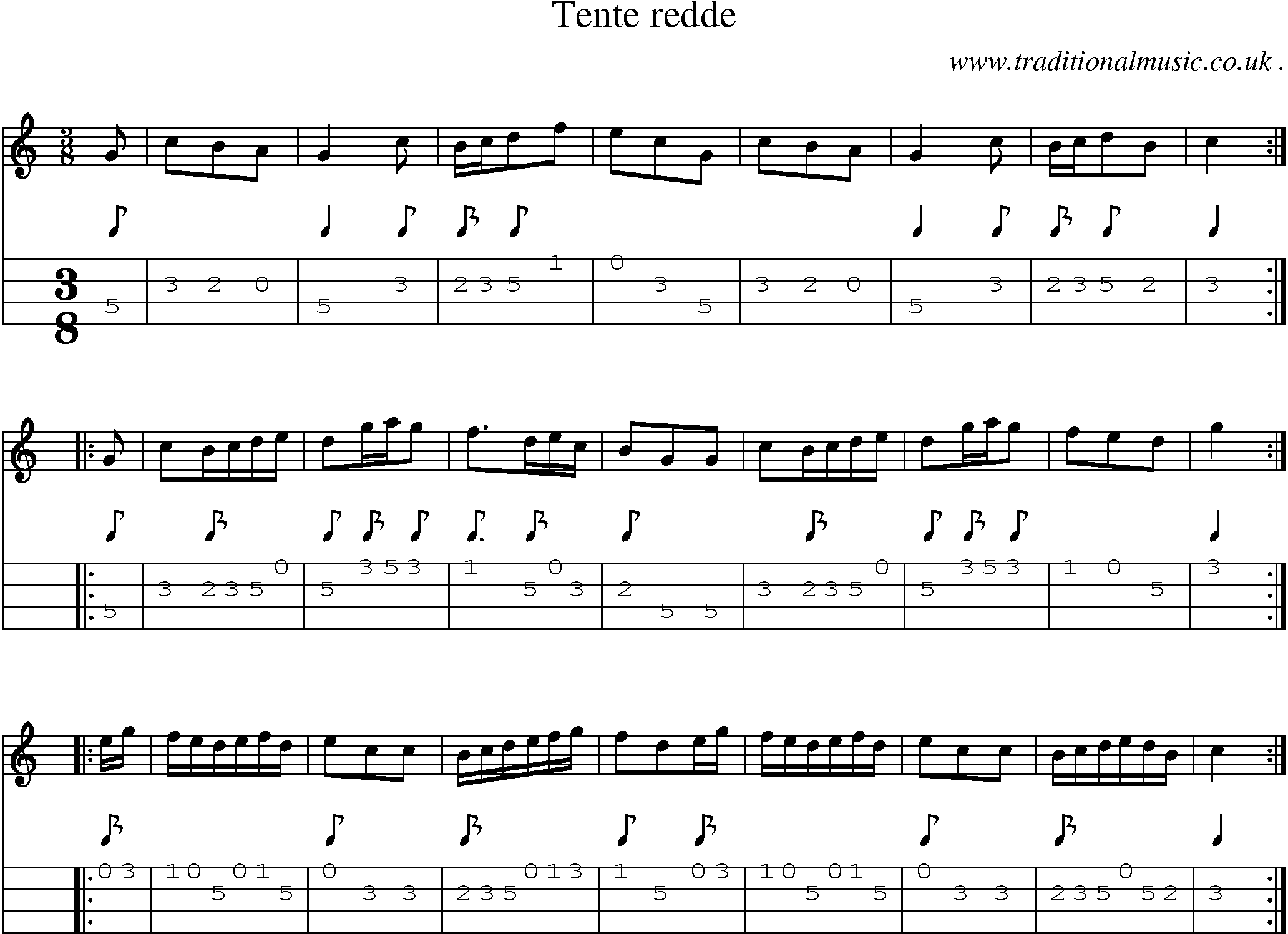 Sheet-Music and Mandolin Tabs for Tente Redde
