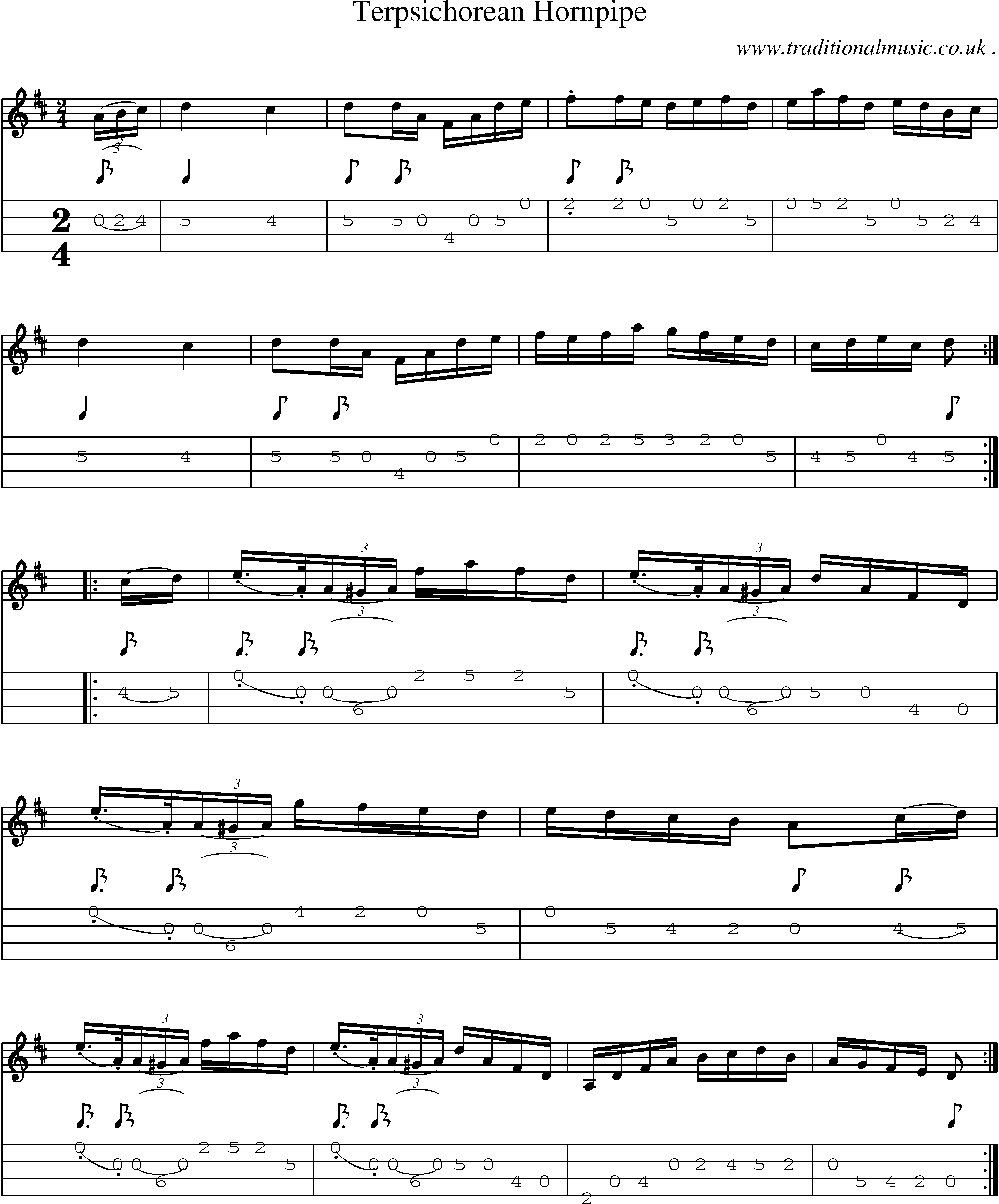 Sheet-Music and Mandolin Tabs for Terpsichorean Hornpipe