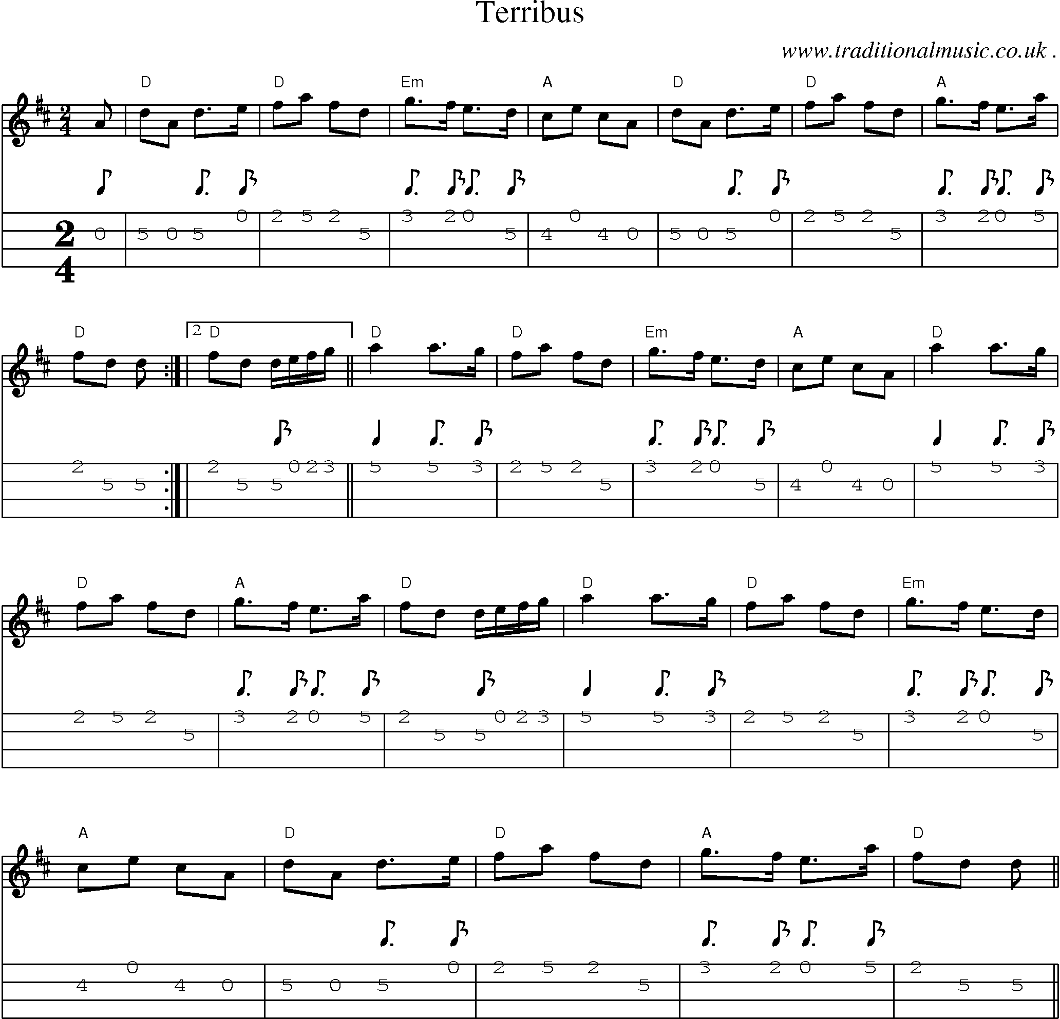 Sheet-Music and Mandolin Tabs for Terribus