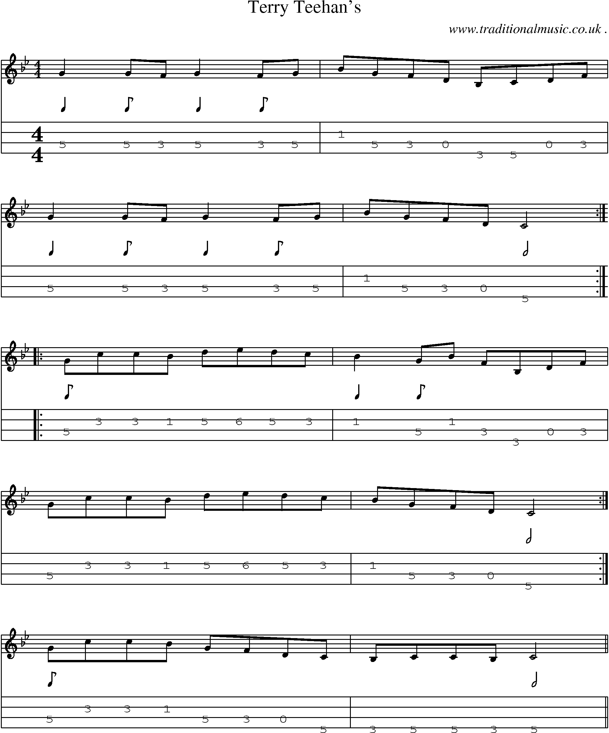 Sheet-Music and Mandolin Tabs for Terry Teehans