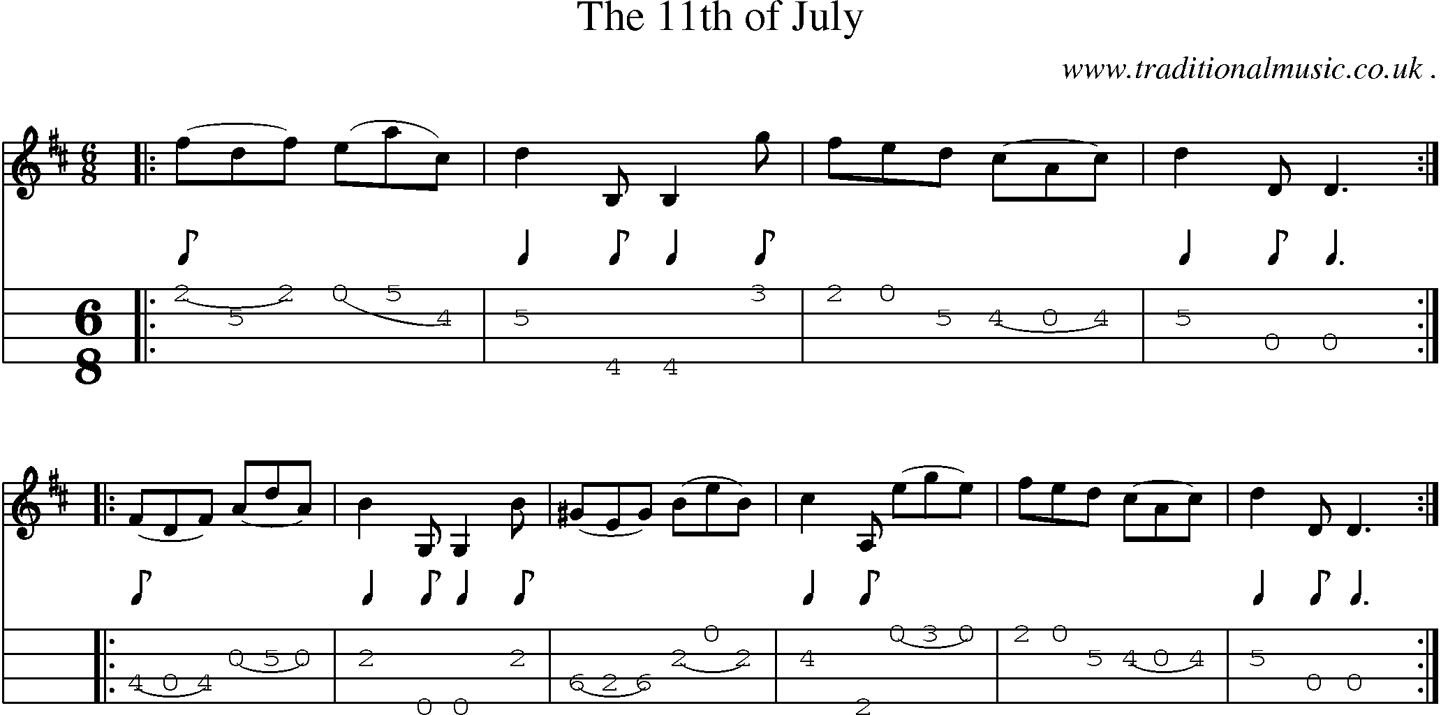 Sheet-Music and Mandolin Tabs for The 11th Of July