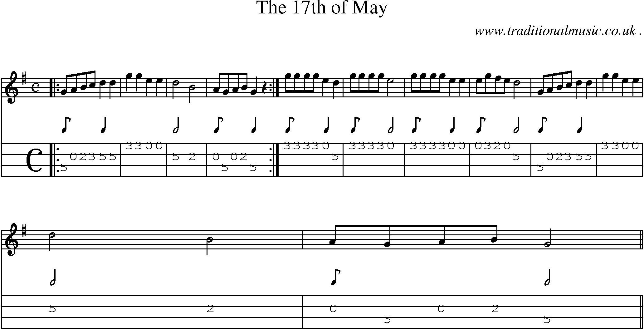 Sheet-Music and Mandolin Tabs for The 17th Of May