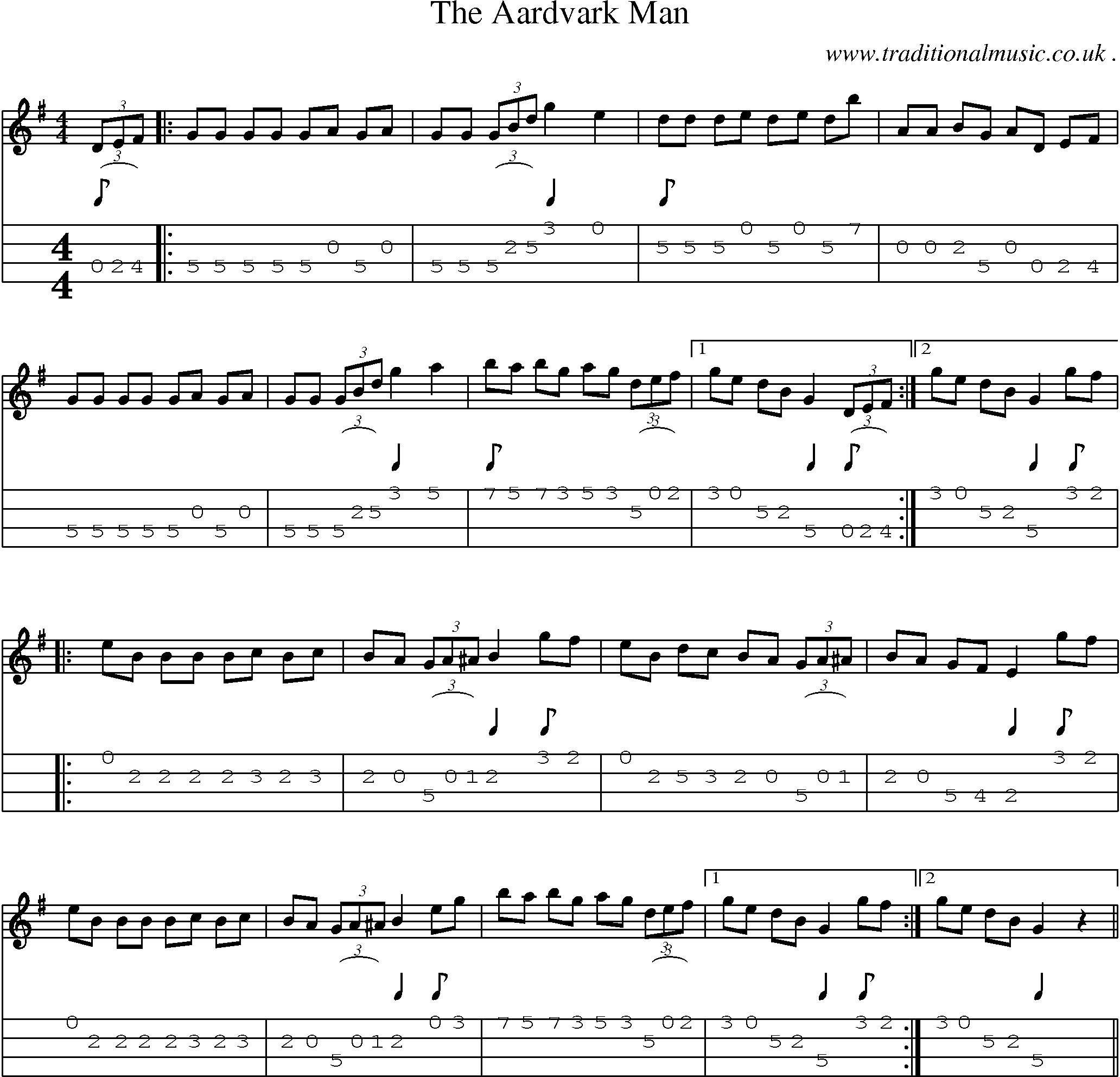 Sheet-Music and Mandolin Tabs for The Aardvark Man