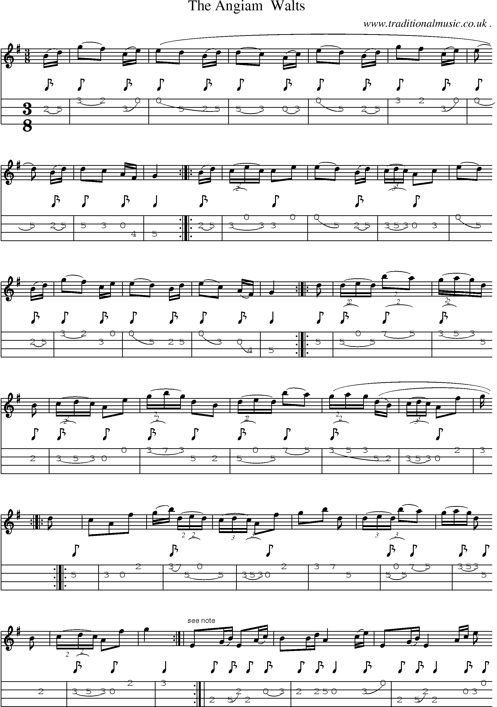 Sheet-Music and Mandolin Tabs for The Angiam  Walts