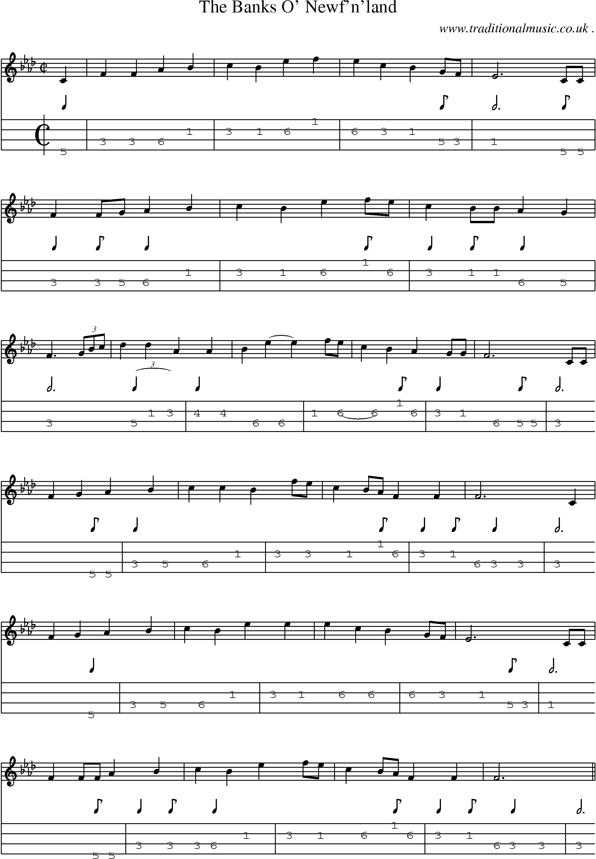 Sheet-Music and Mandolin Tabs for The Banks O Newfnland
