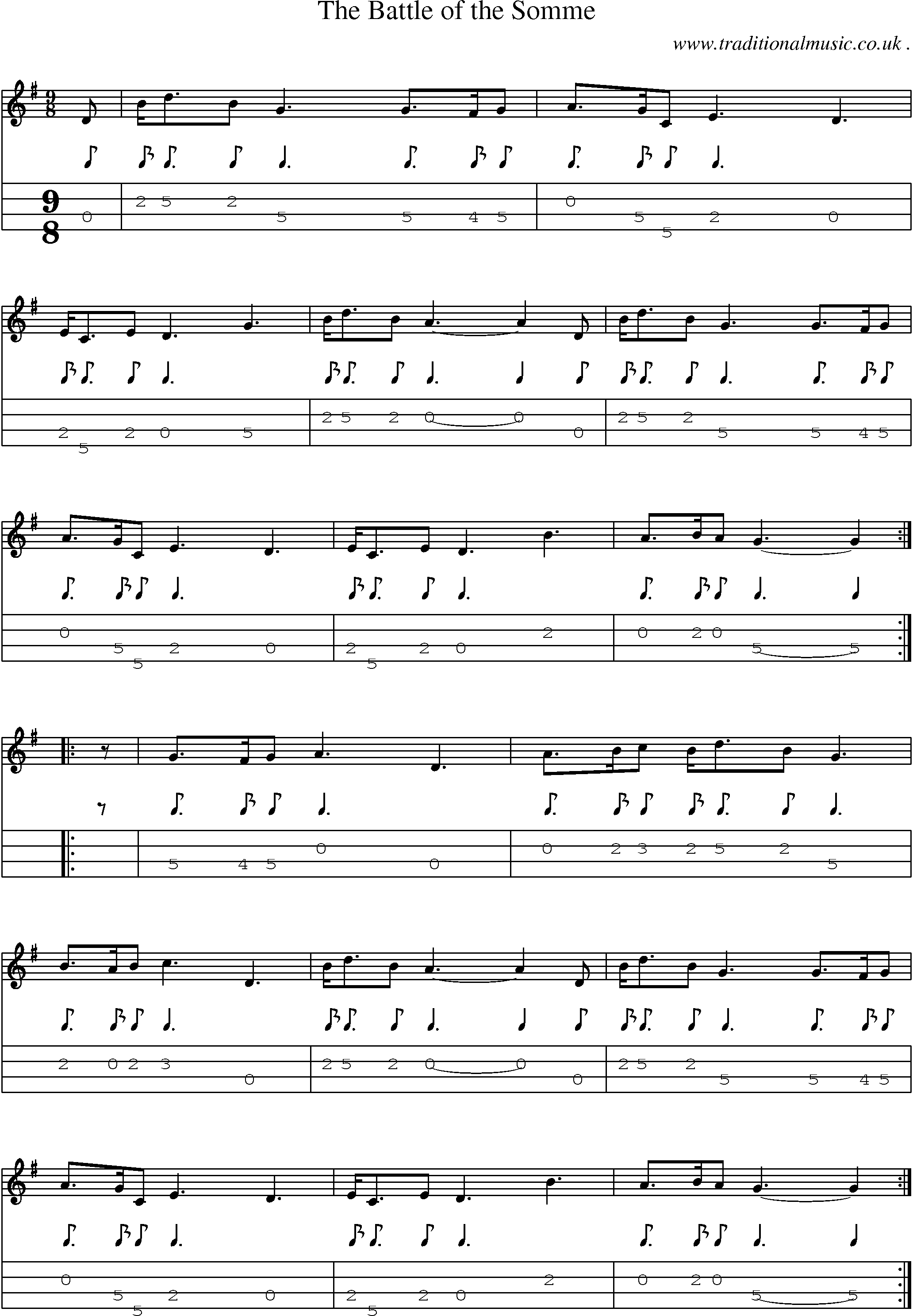 Sheet-Music and Mandolin Tabs for The Battle Of The Somme