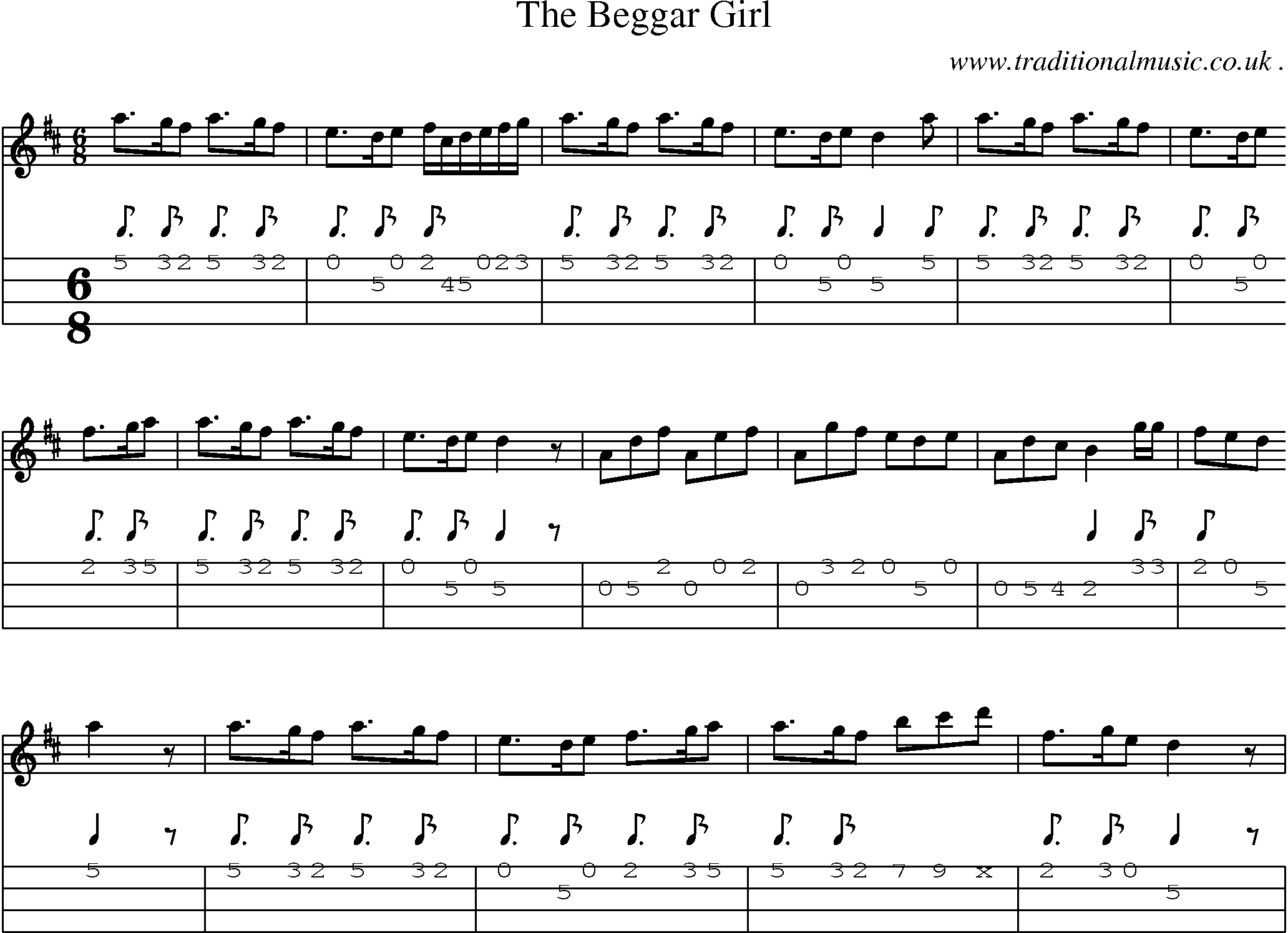 Sheet-Music and Mandolin Tabs for The Beggar Girl