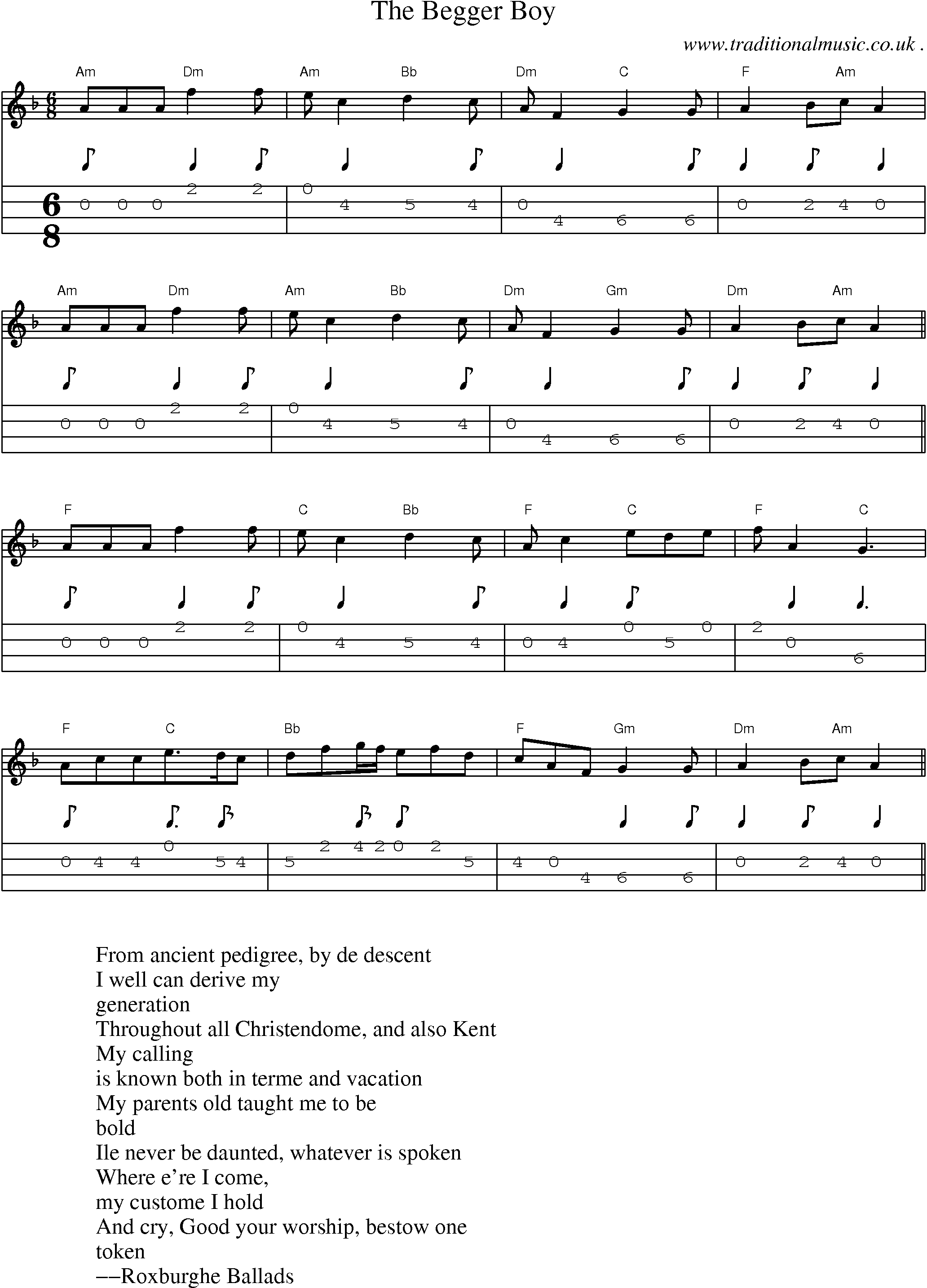 Sheet-Music and Mandolin Tabs for The Begger Boy